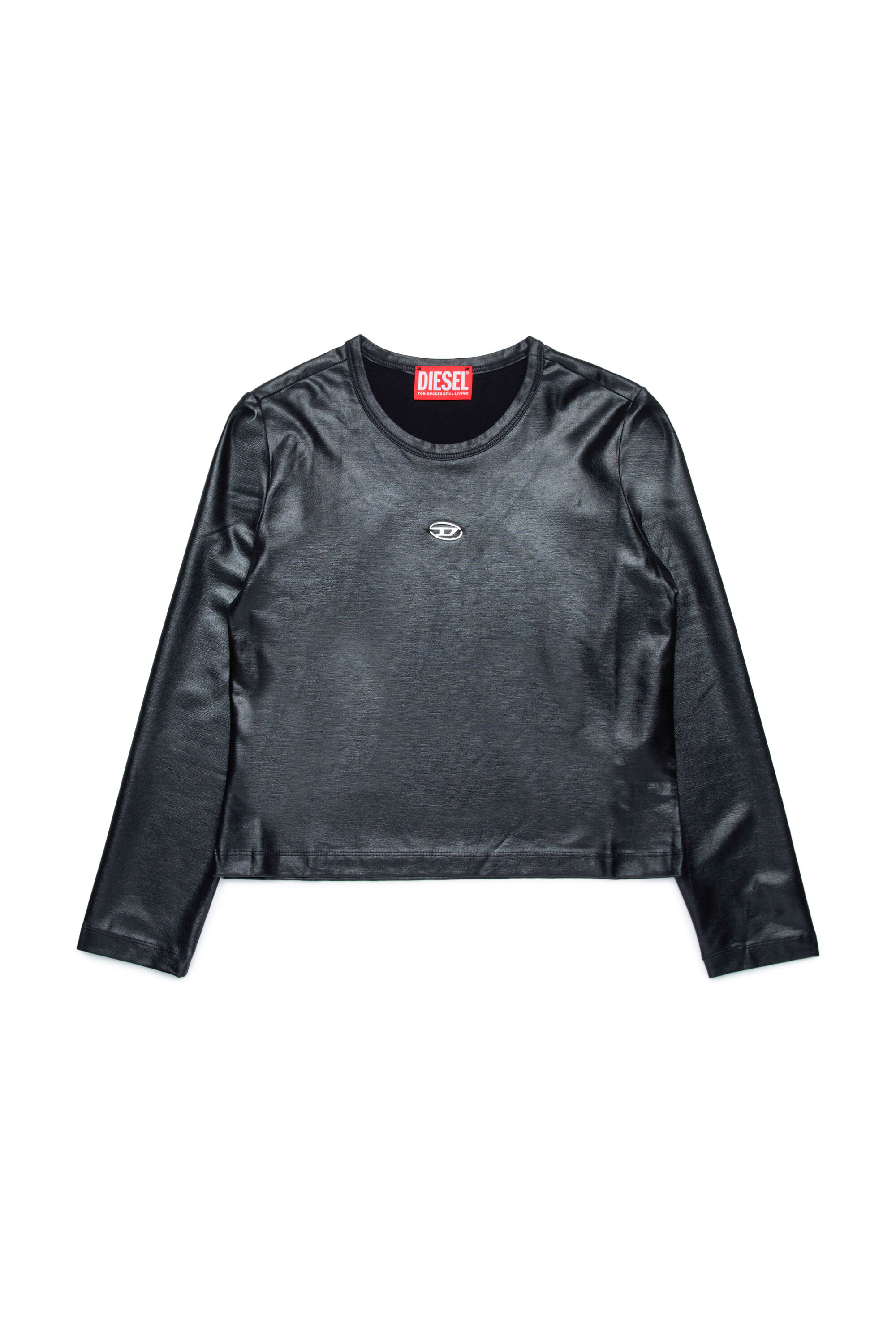 Diesel - TAKKY, T-shirt a maniche lunghe in tessuto spalmato lucido Donna in Nero - 1