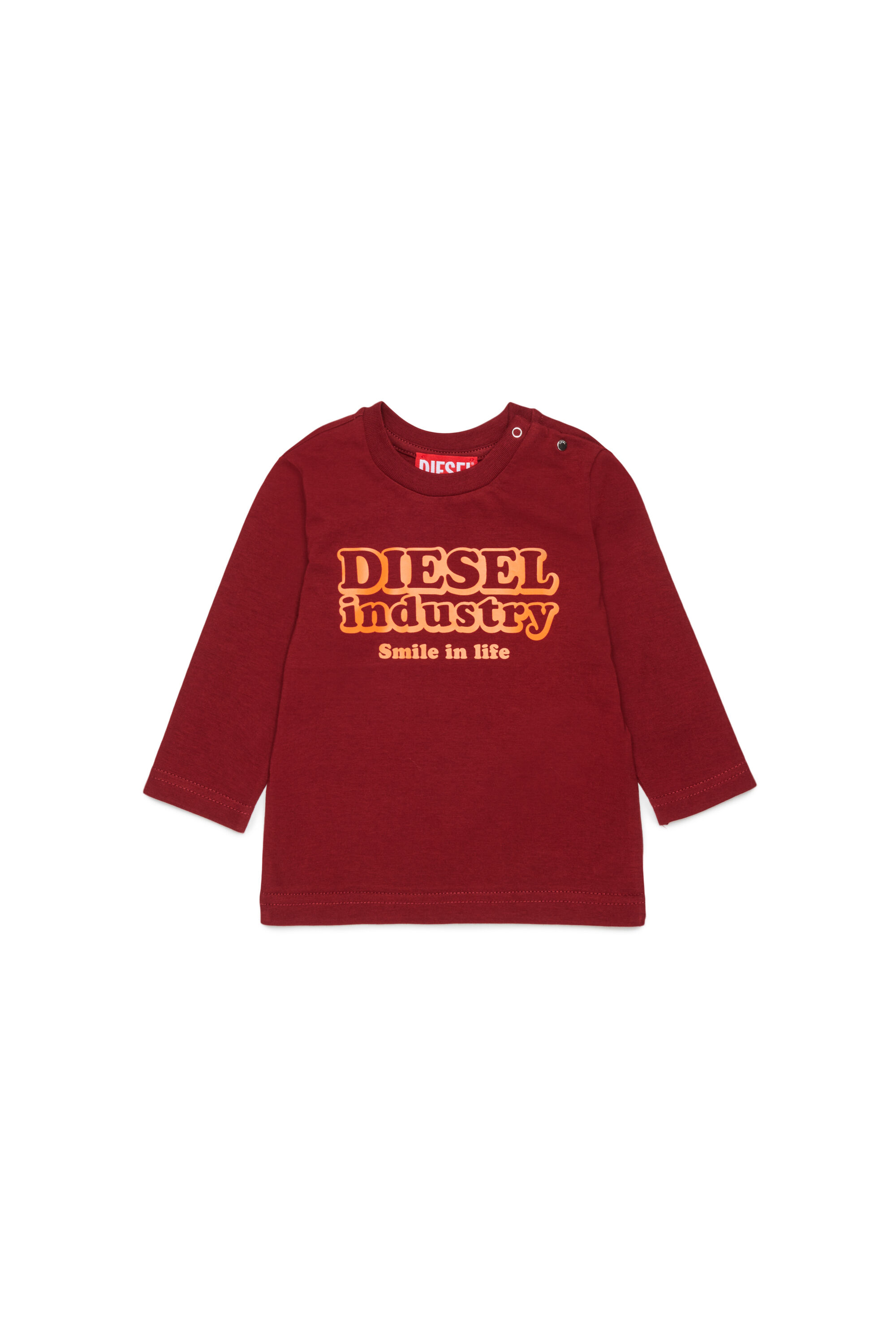 Diesel - TLODIMB, T-shirt a manica lunga con stampa Diesel Industry Uomo in Rosso - 1