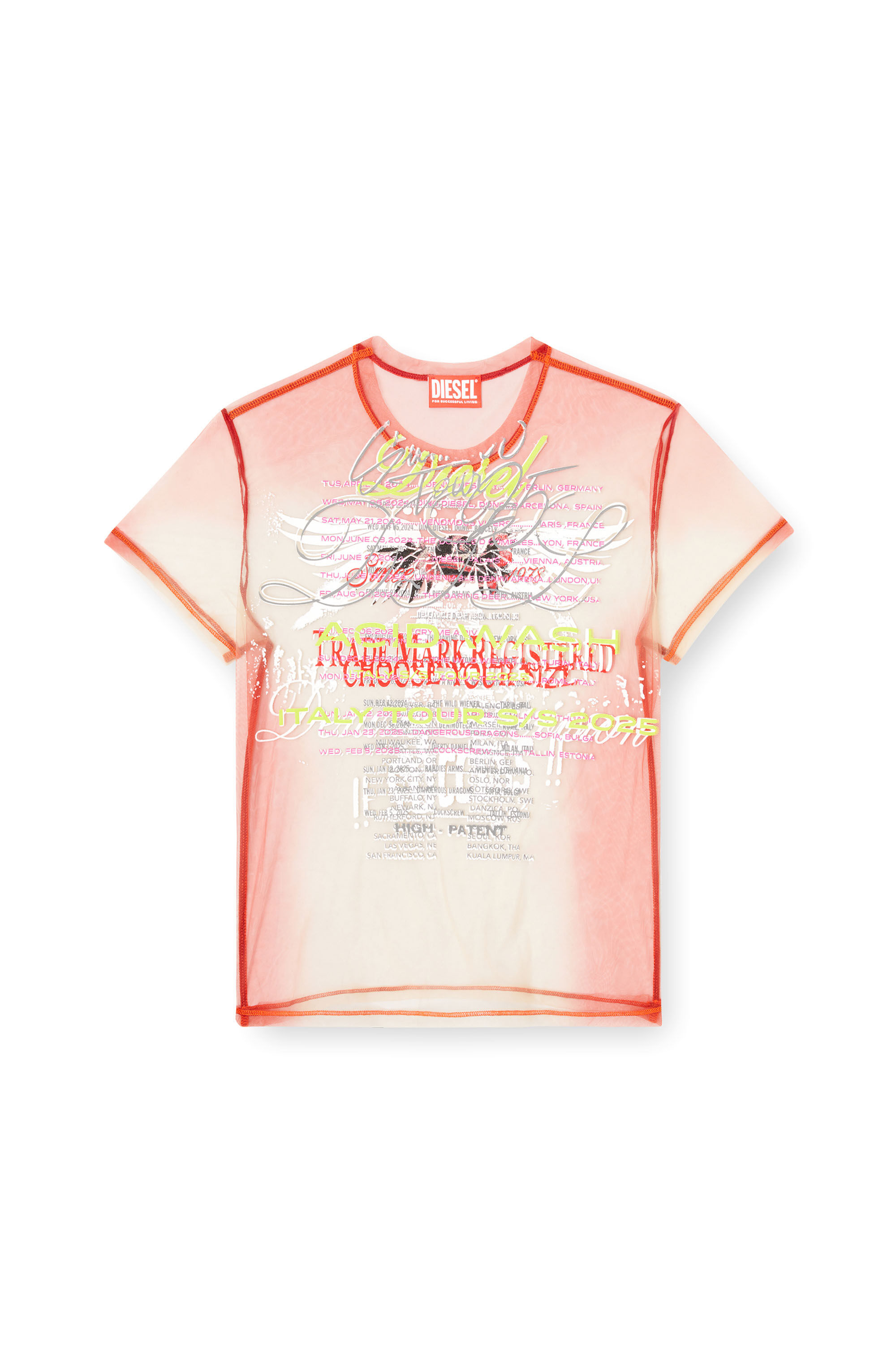 Diesel - T-YRAC, Top semitrasparente con stampa DJ Donna in Rosa - 2