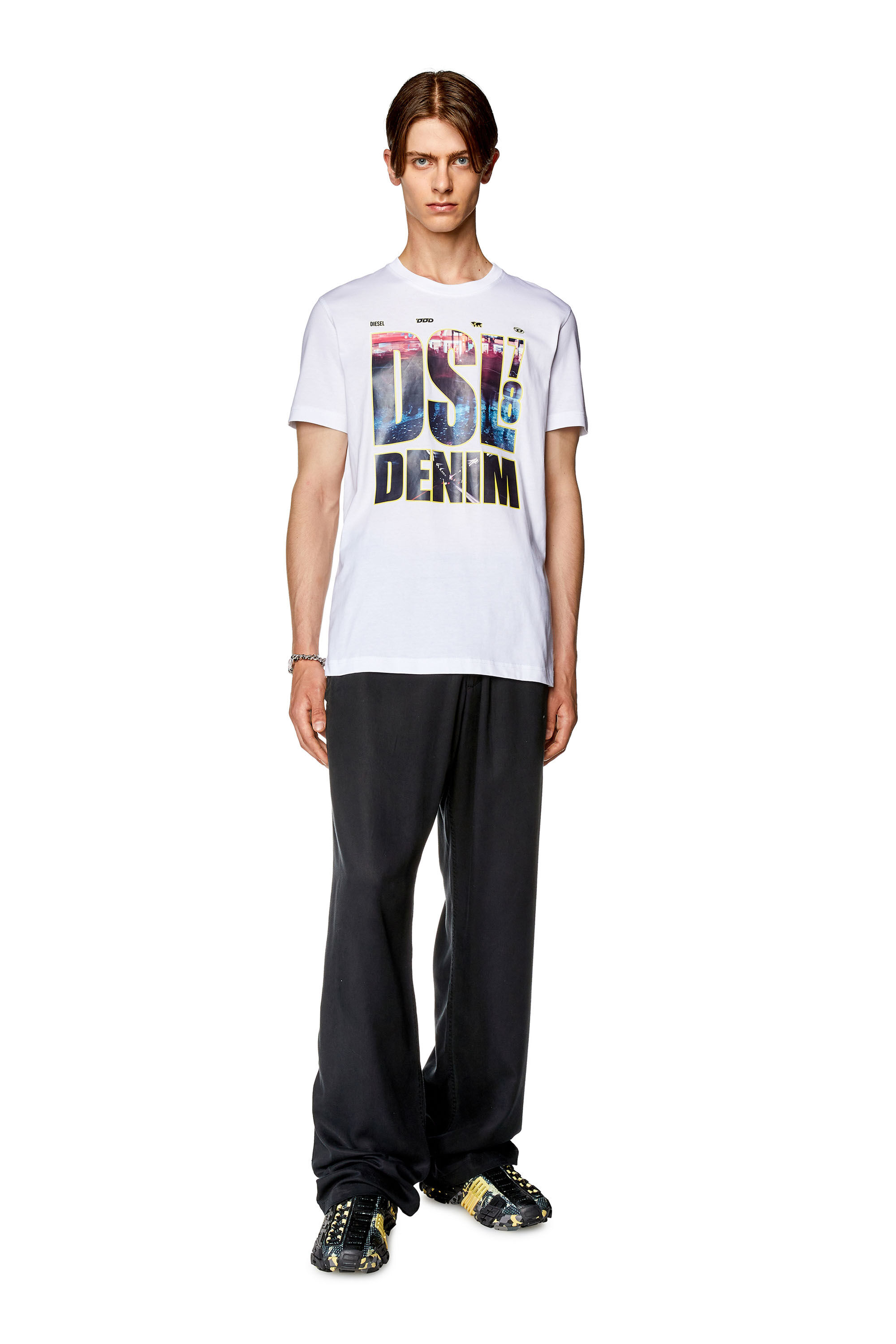 Diesel - T-DIEGOR-L7, T-shirt con stampa DSL 78 Denim Uomo in Bianco - 1