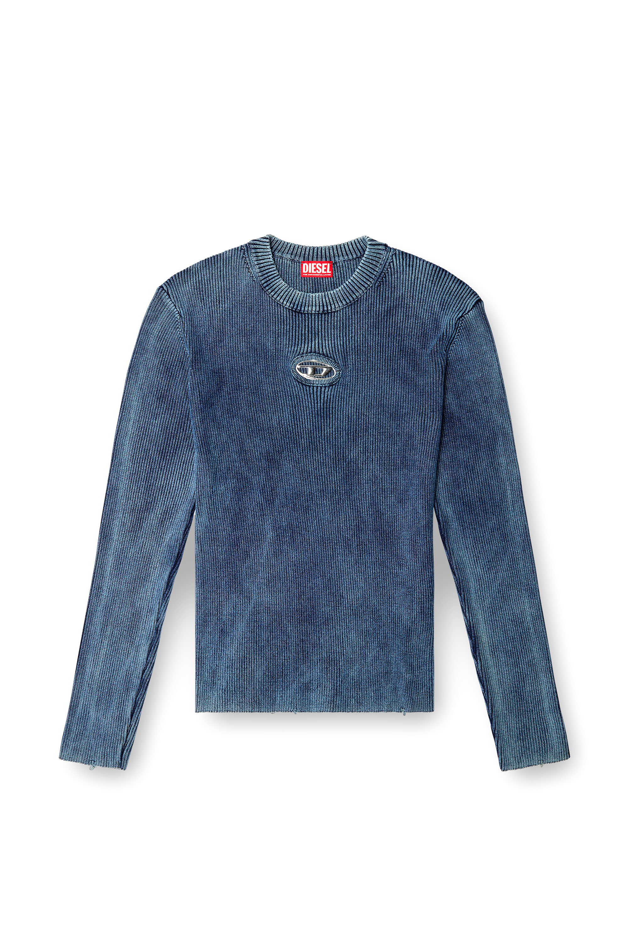 Diesel - K-DARIN-D, Maglia distressed con logo cut-out Uomo in Blu - 2