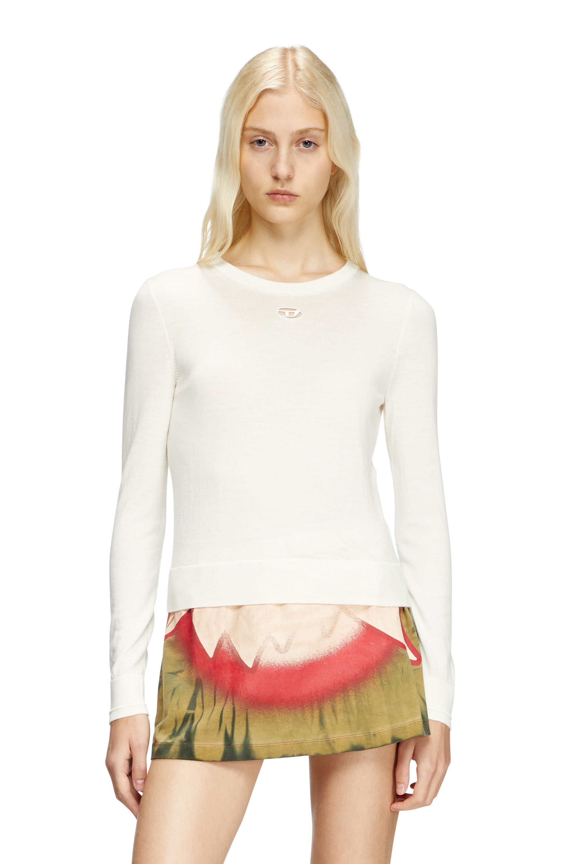 Diesel - M-ALINESA, Woman's Wool jumper with cut-out logo in White - 3