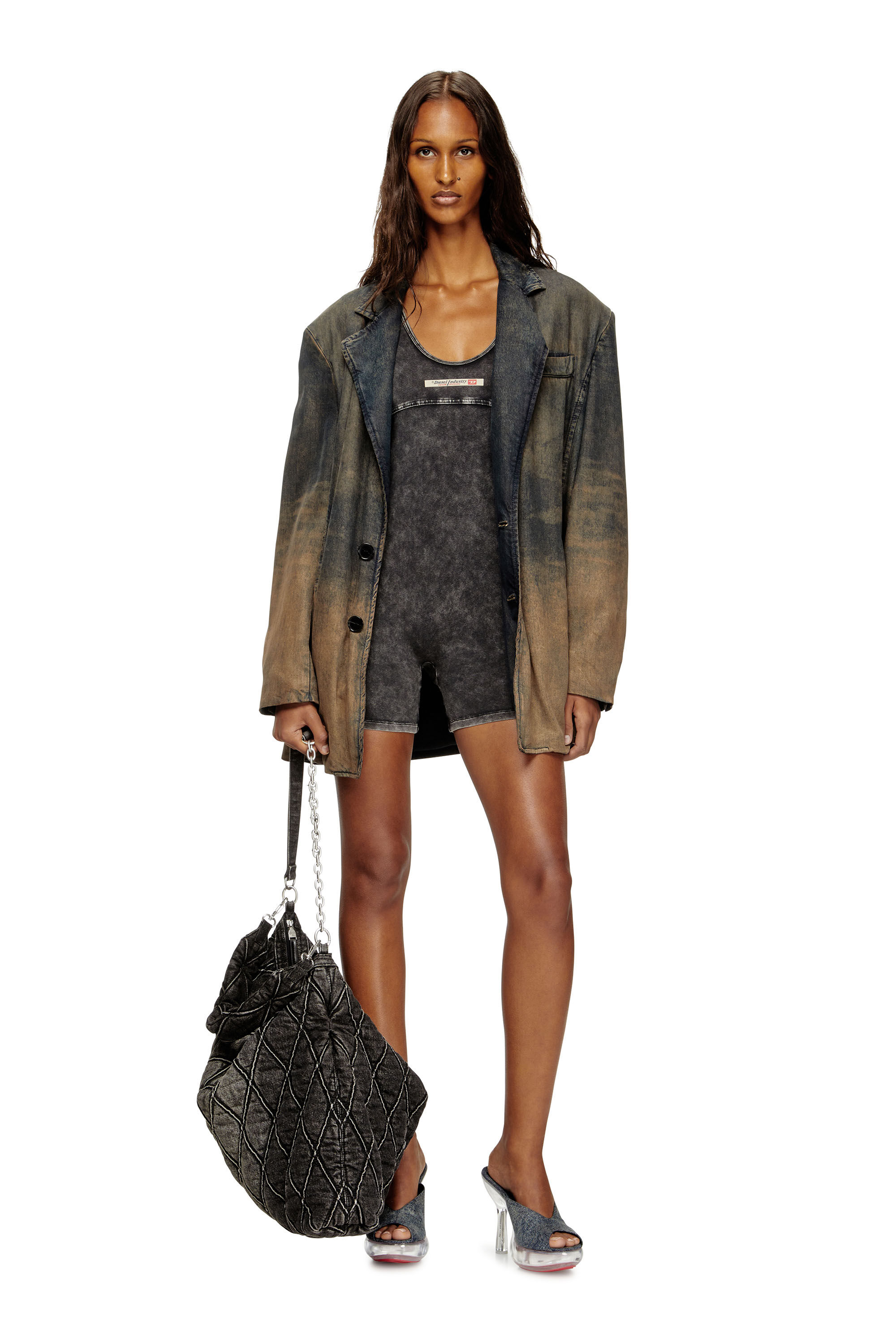 Diesel - KARIM-DNM, Playsuit in jersey effetto denim Donna in Nero - 5