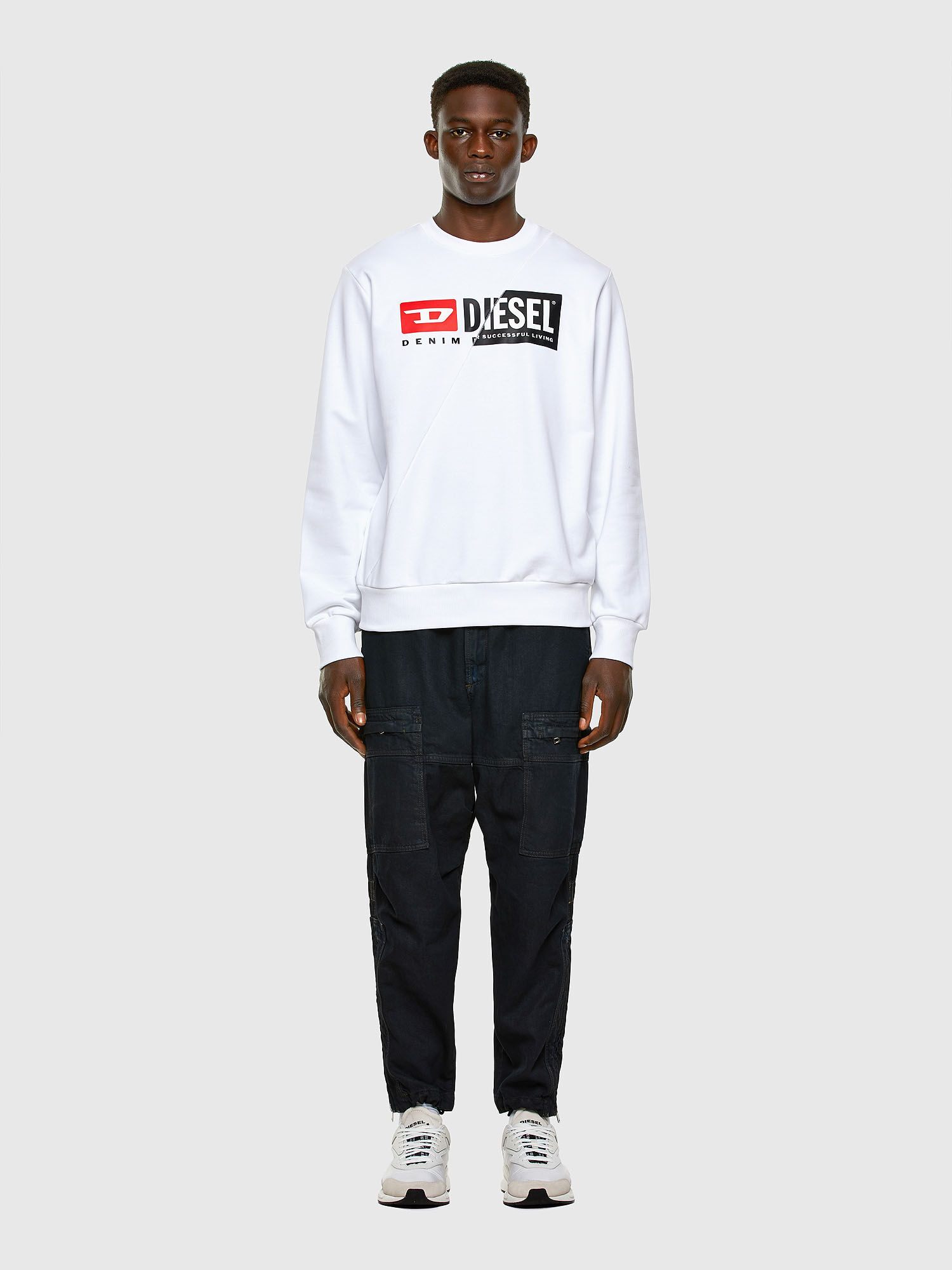 Diesel - S-GIRK-CUTY, Felpa con stampa logo doppio Uomo in Bianco - 1