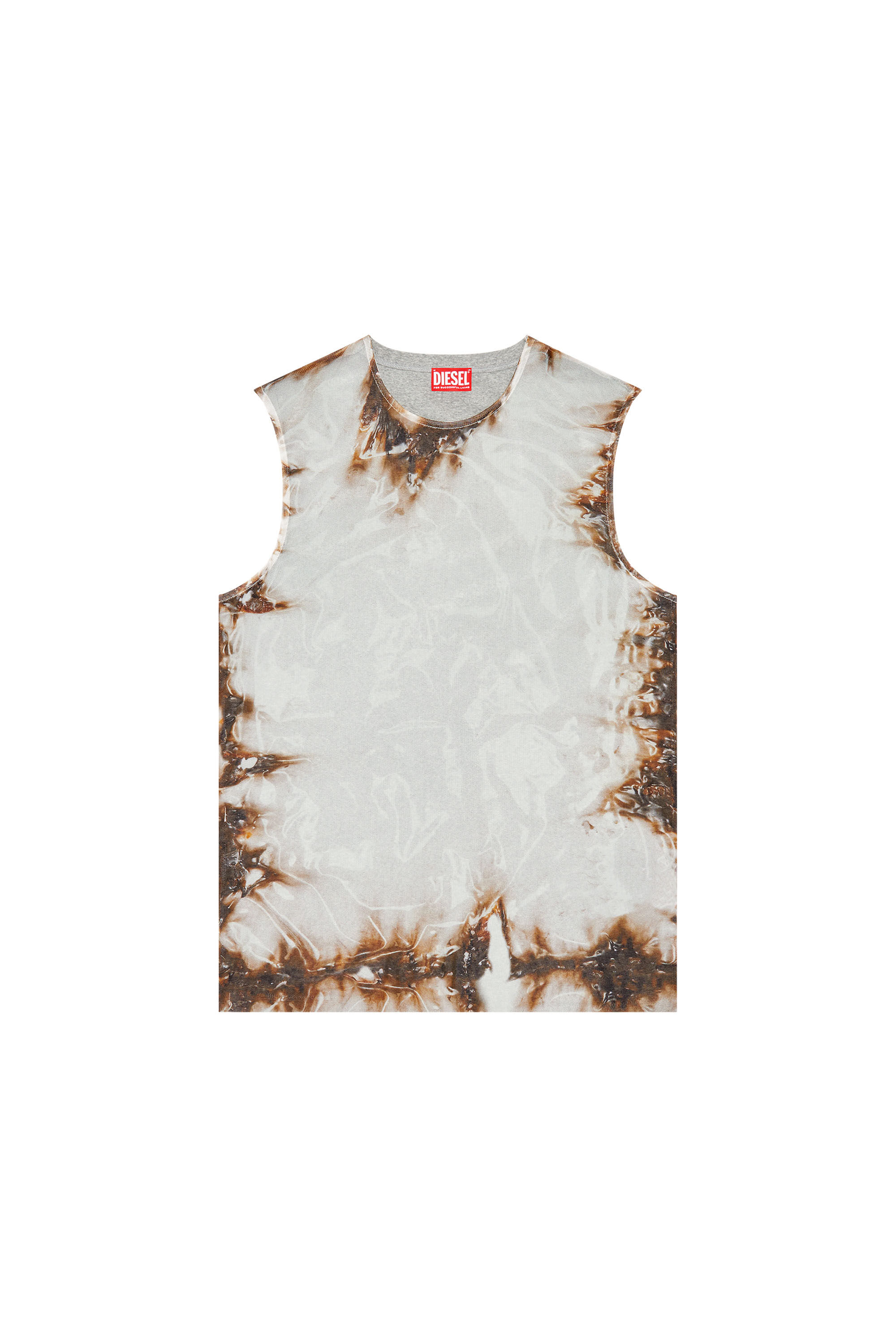 Diesel - T-BISCO-BURN-ART, Top in tulle con stampa fiamme Uomo in Multicolor - 2