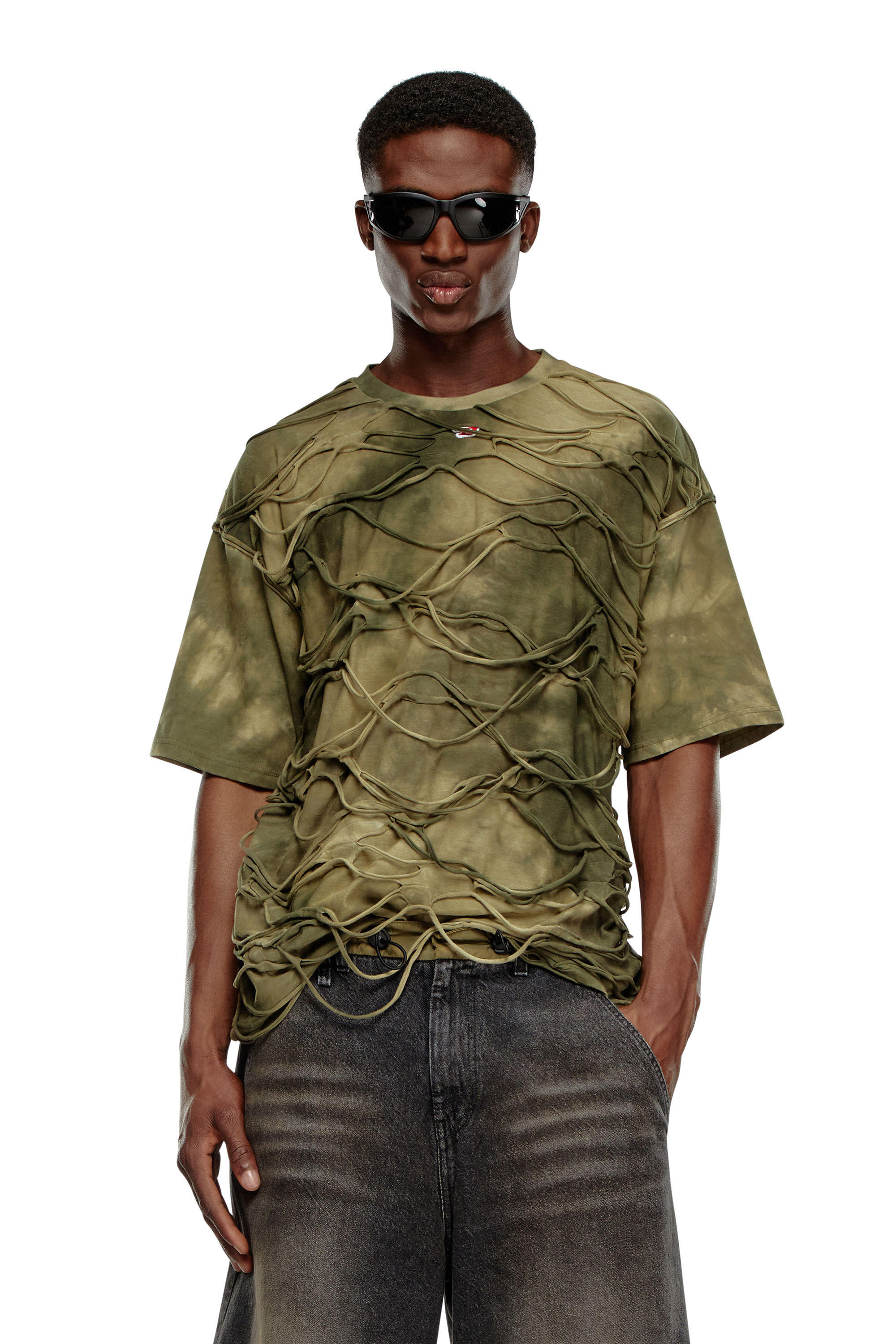 Diesel - T-BOXKET, Uomo T-shirt tie-dye con fili fluttuanti in Verde - Image 3