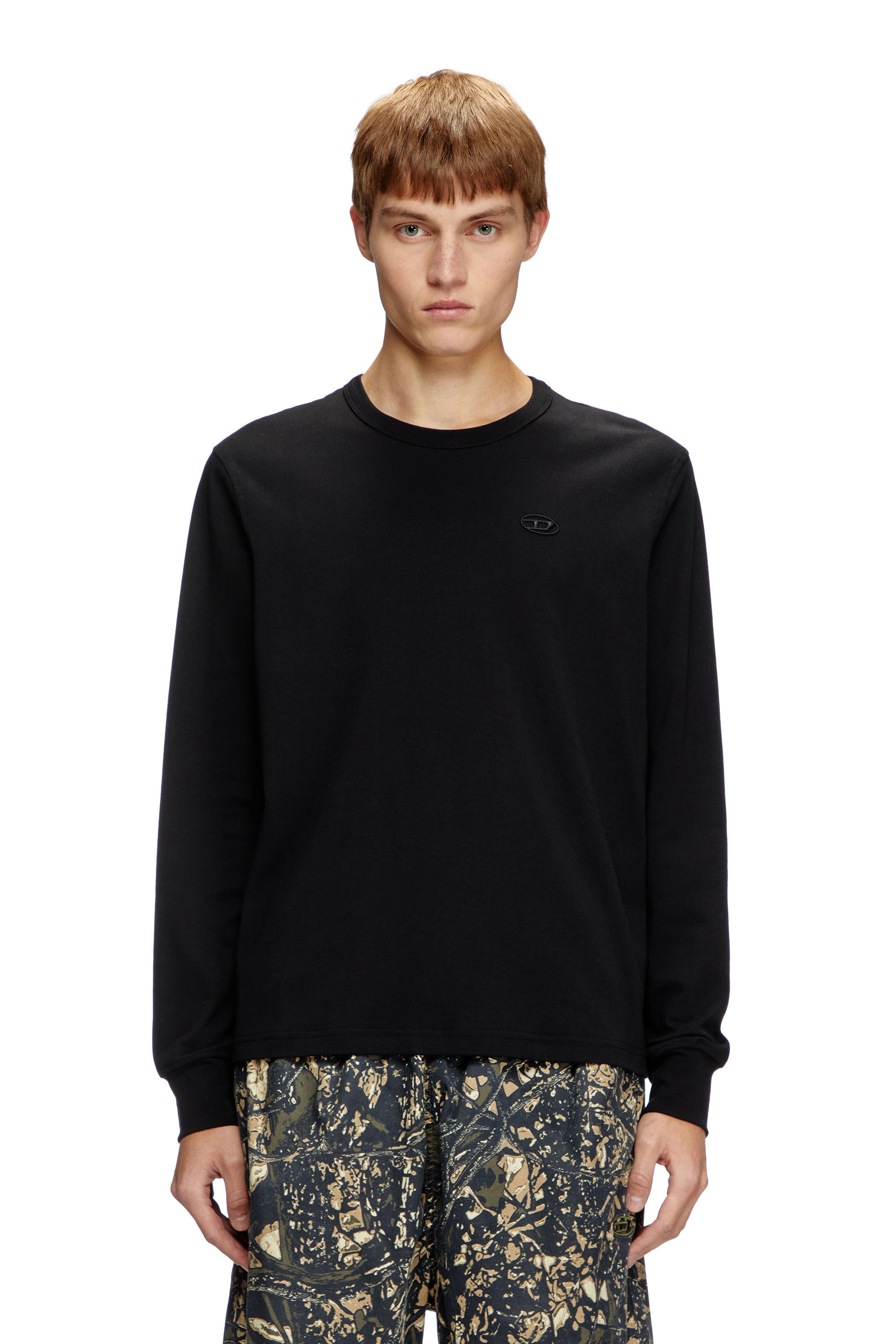 Diesel - T-ADJUST-LS-SLITS-R17, T-shirt a maniche lunghe con logo ricamato Uomo in Nero - 3