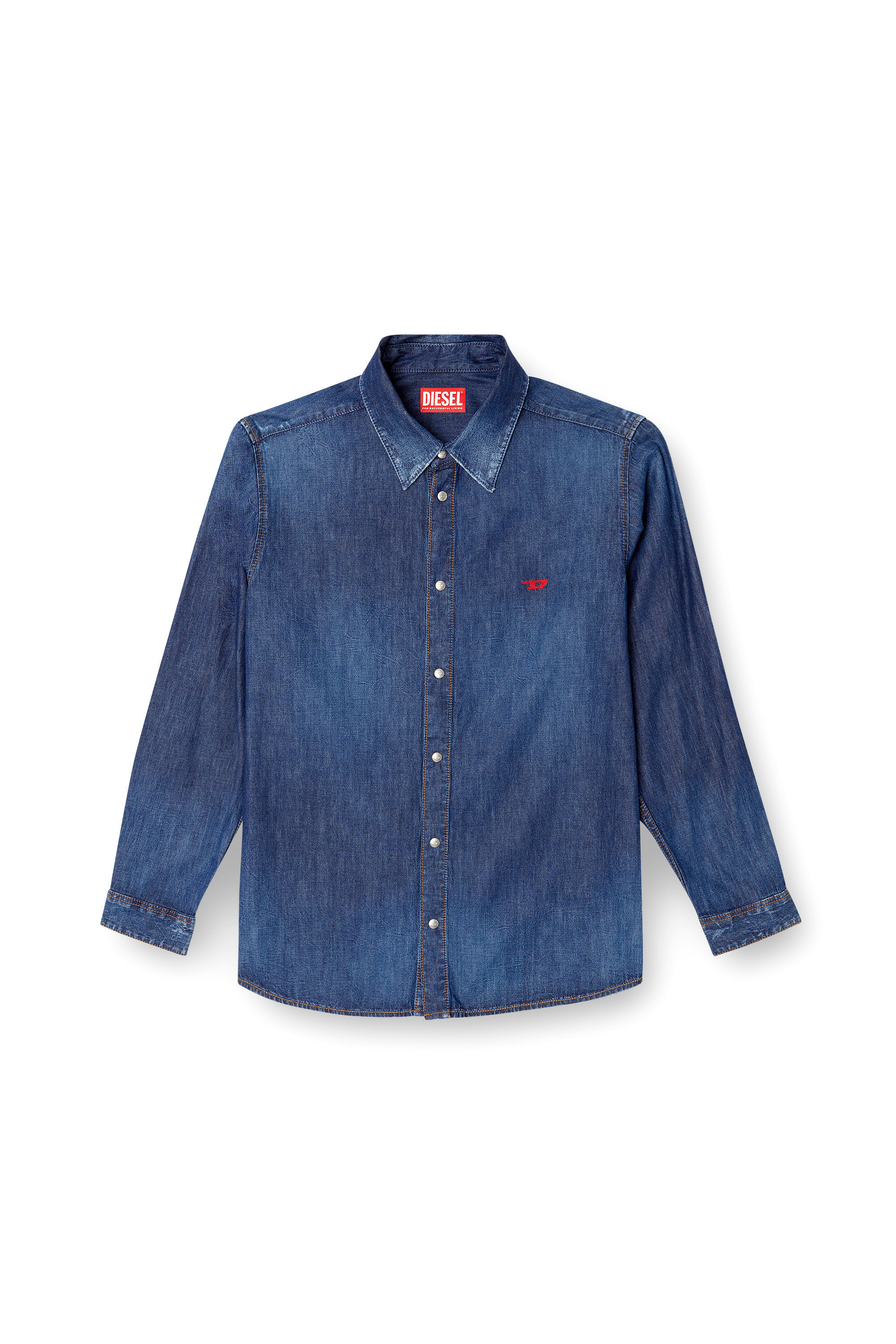 Diesel - D-SIMPLY, Camicia in denim con logo ricamato Uomo in Blu - 2