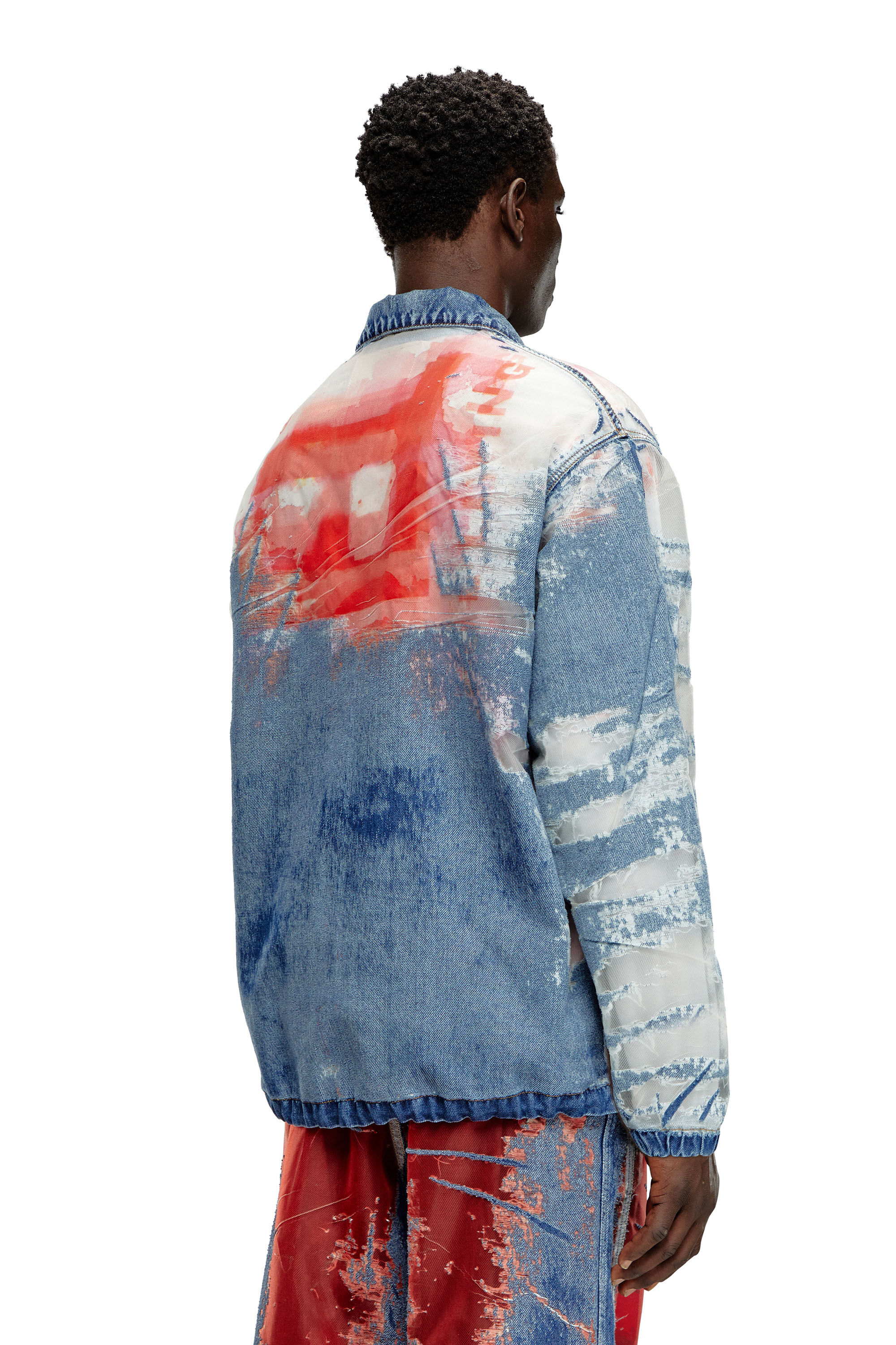 Diesel - D-KRAP-FSE, Giacca in denim dévoré con logo Uomo in Multicolor - 4
