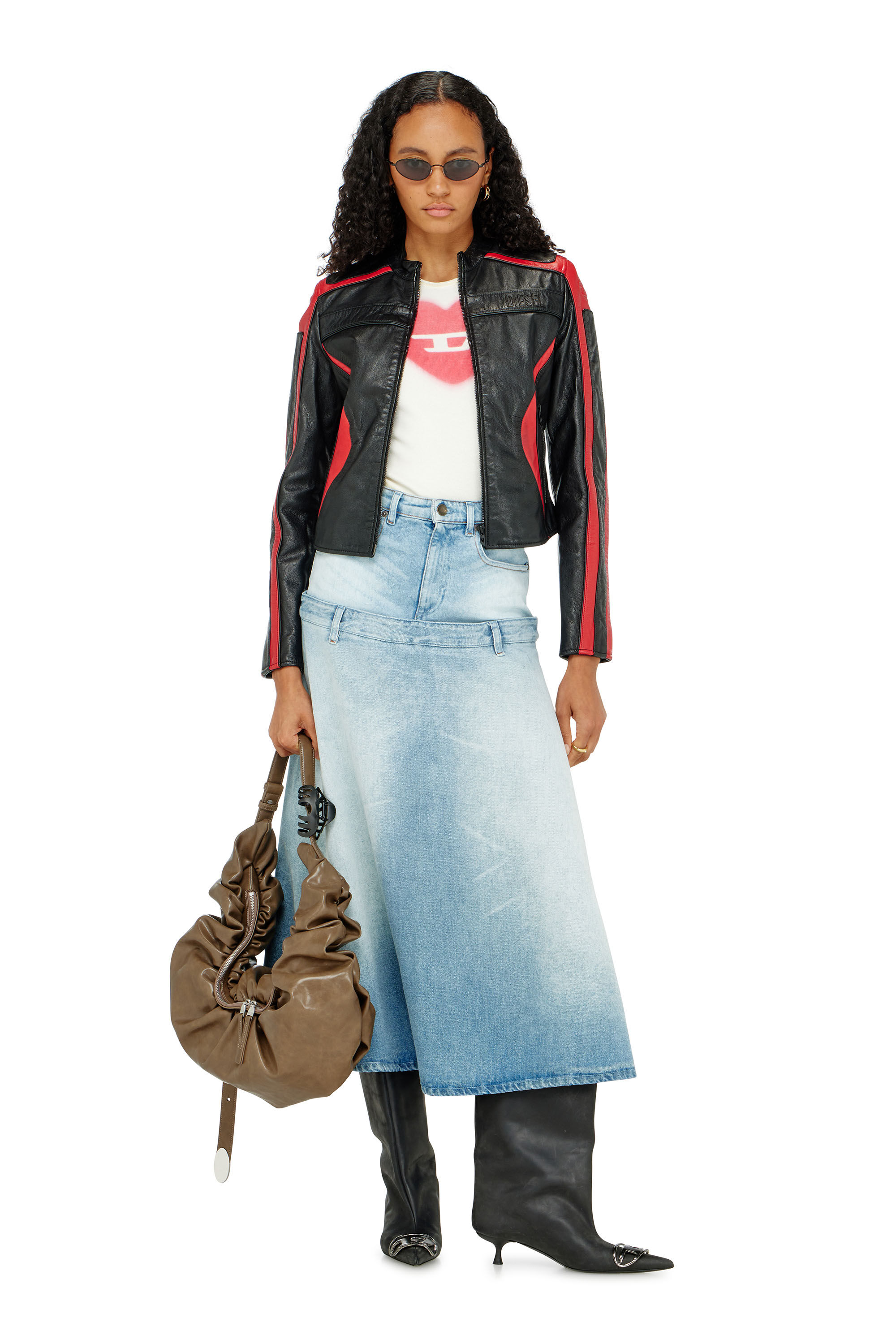 Diesel - L-OVABLE, Giacca biker in pelle color block Donna in Multicolor - 1