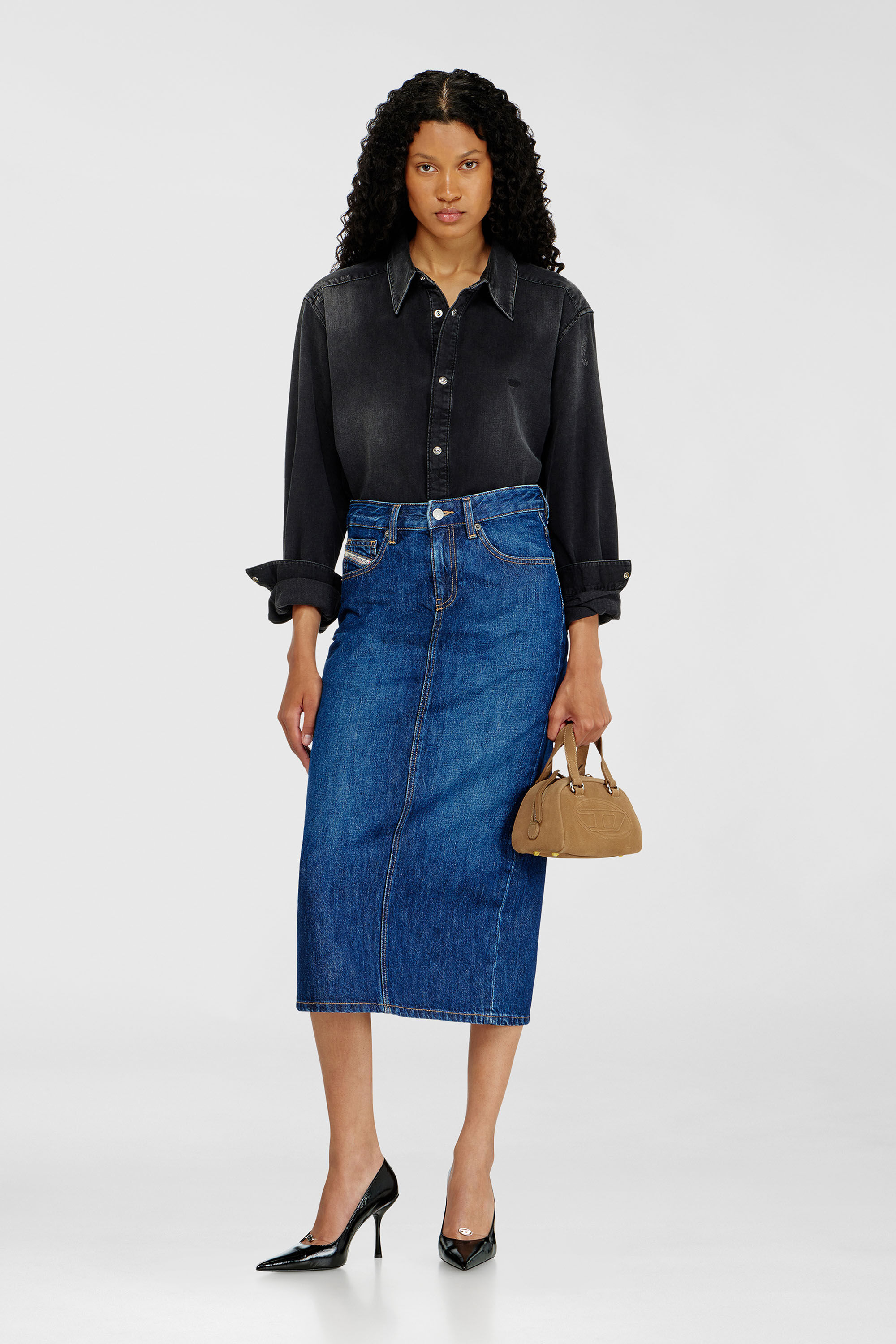 Diesel - DE-SKYE-D, Gonna midi in denim Donna in Blu - 1