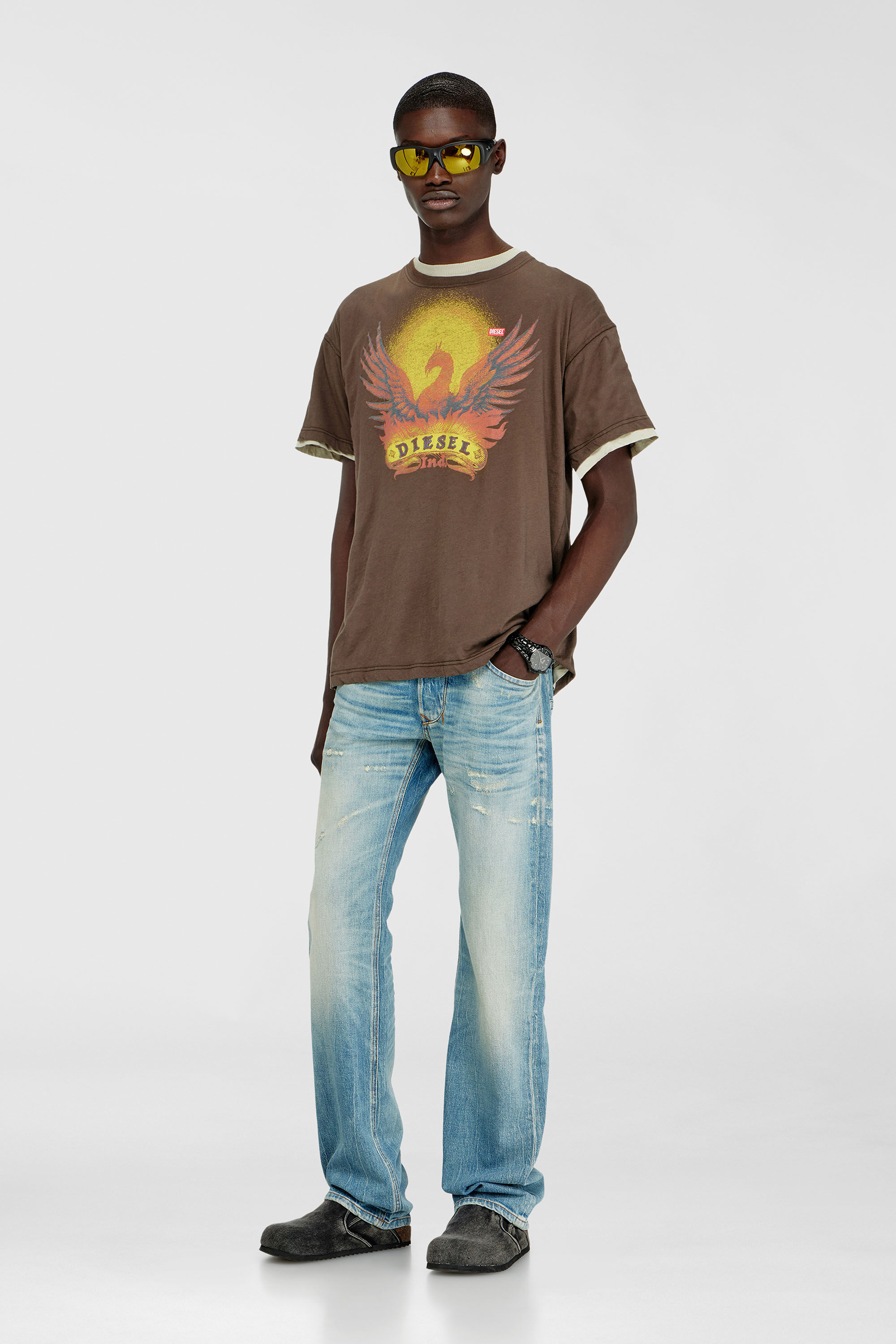 Diesel - T-NORM-AA1, T-shirt regular con stampa Phoenix Uomo in Marrone - 1
