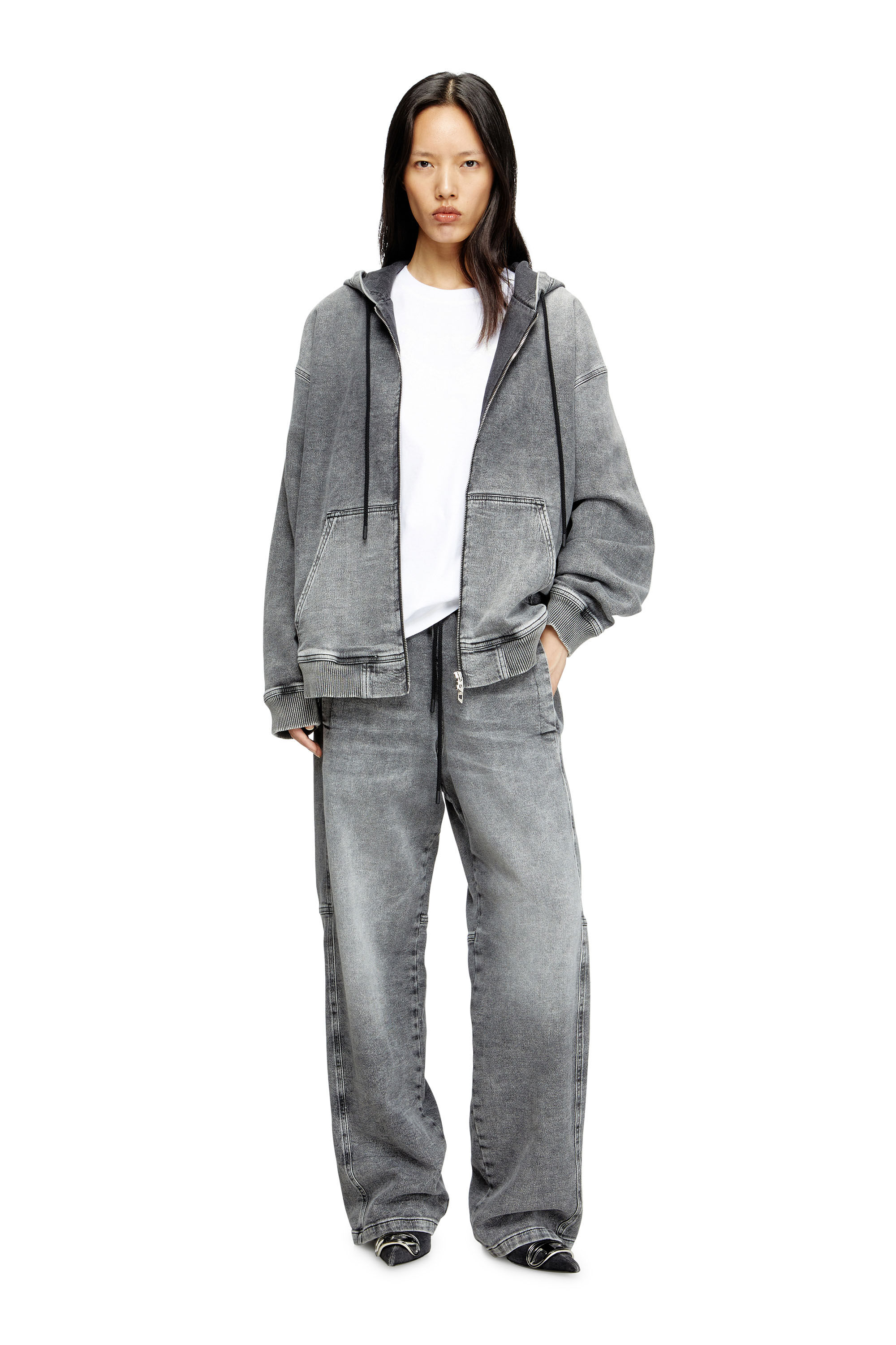 Diesel - HS D-GIRI-S TRACK, Hoodie con zip in Track Denim marmorizzato Unisex in Grigio - 6