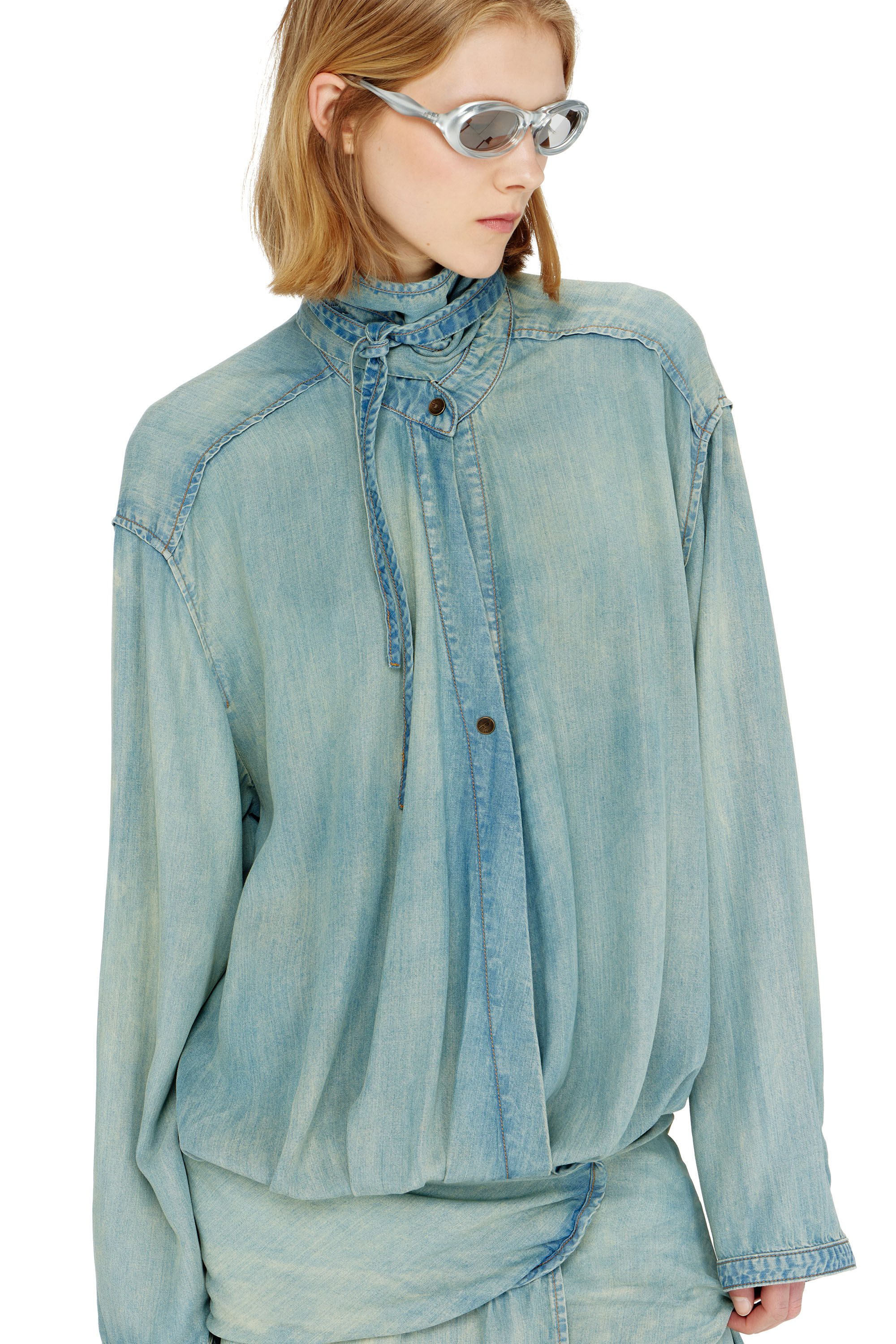 Diesel - DE-TILORA-S, Camicia abito in denim oversize drappeggiata Donna in ToBeDefined - 5