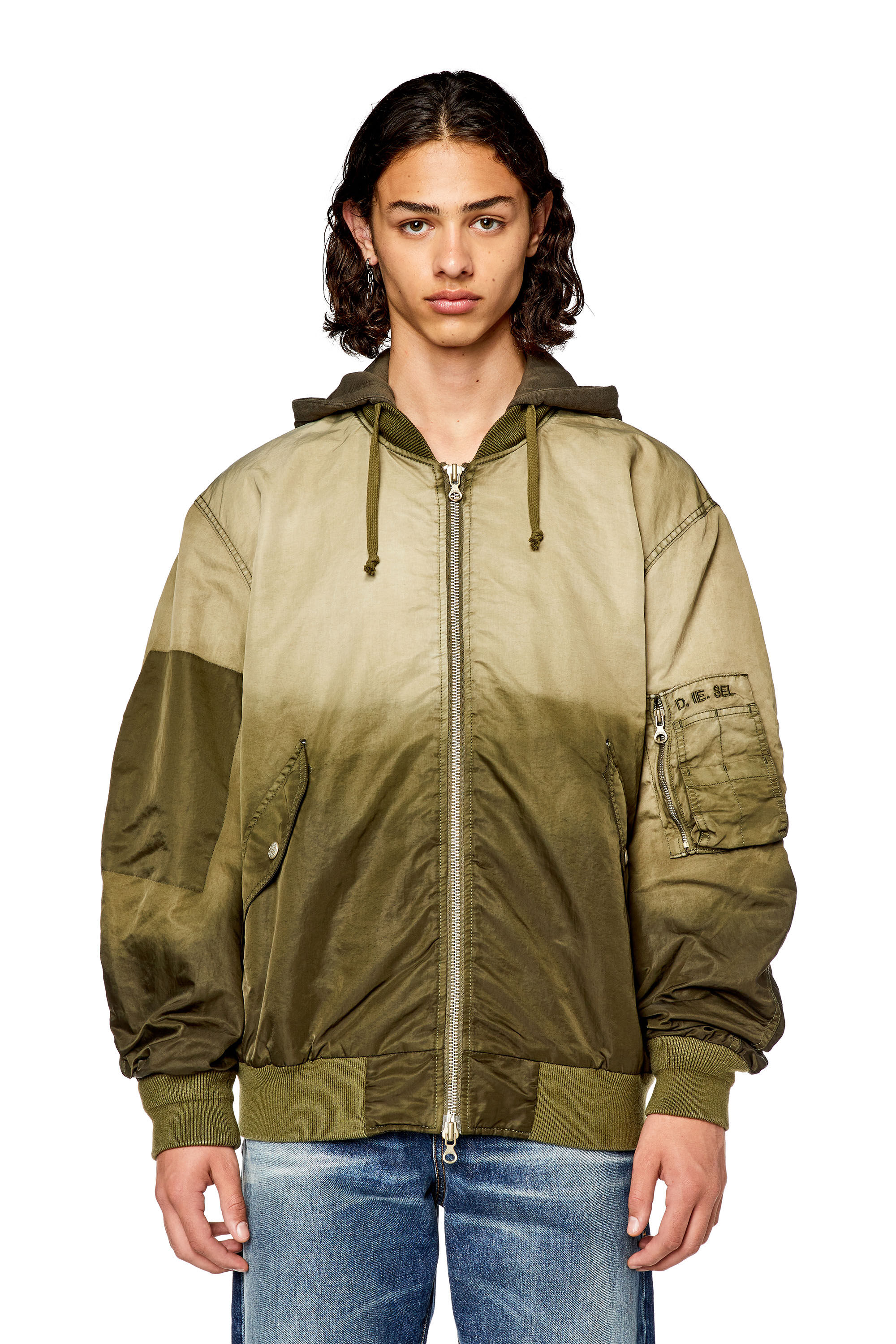 Diesel - J-COMMON, Bomber con cappuccio in raso di nylon Uomo in Marrone - 5