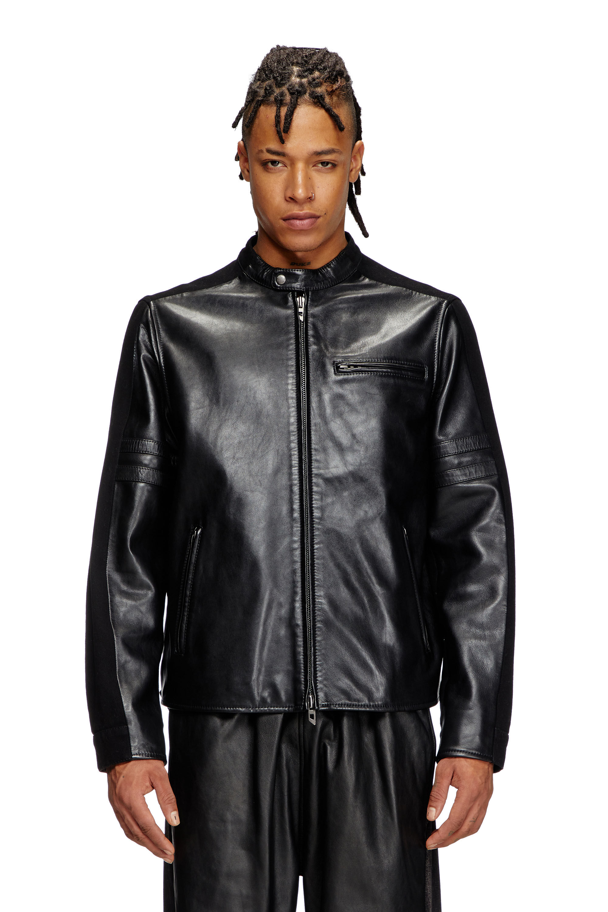 Diesel - L-SIMZ, Giacca ibrida in denim e pelle Uomo in Nero - 3