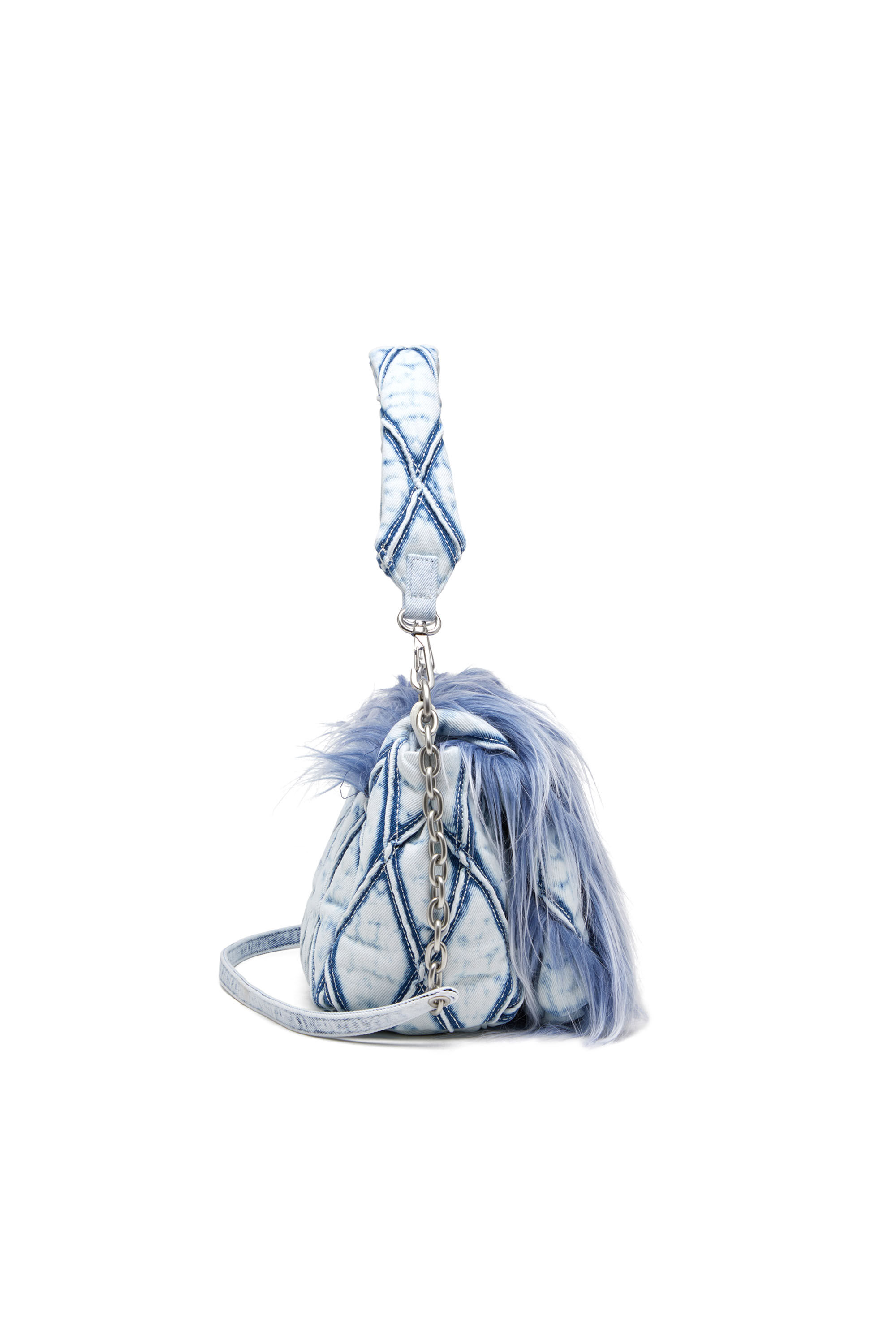 Diesel - CHARM-D SHOULDER M, Charm-D M-Borsa a spalla in denim e pelliccia sintetica Donna in Blu - 4