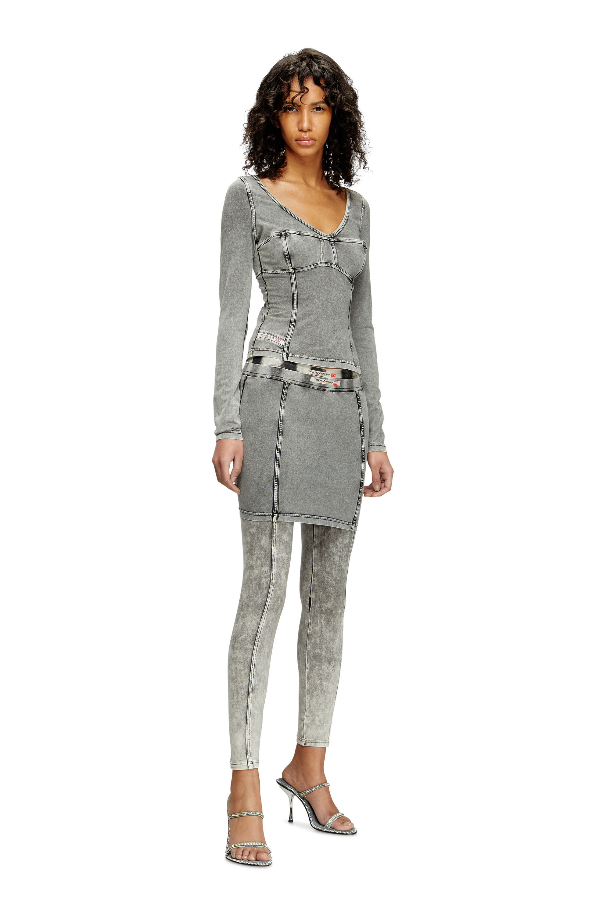 Diesel - T-ELIN, Maglia a maniche lunghe effetto denim Donna in Grigio - 1