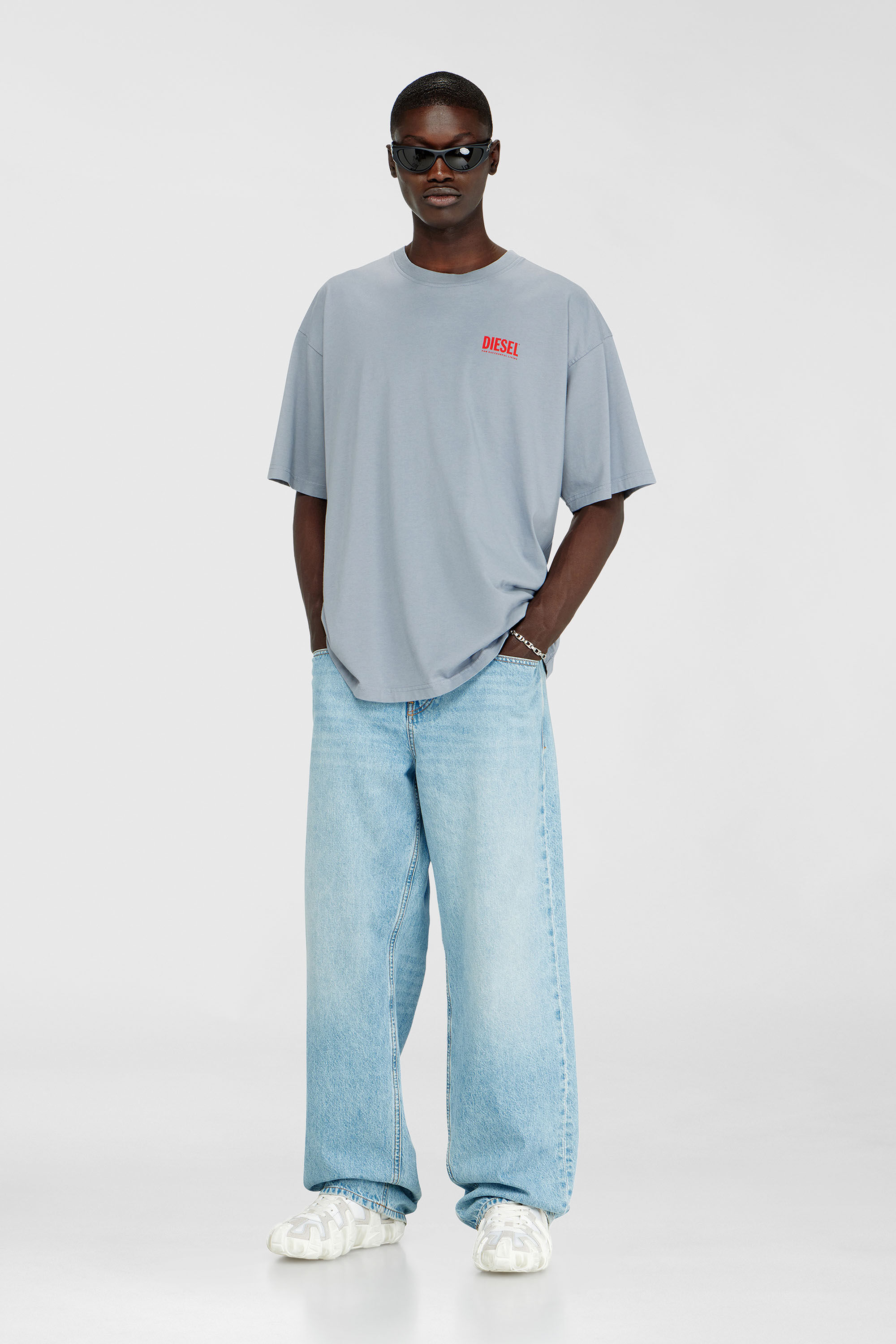 Diesel - T-BOXT-BISK, T-shirt in cotone con stampa Diesel Biscotto Uomo in Grigio - 1