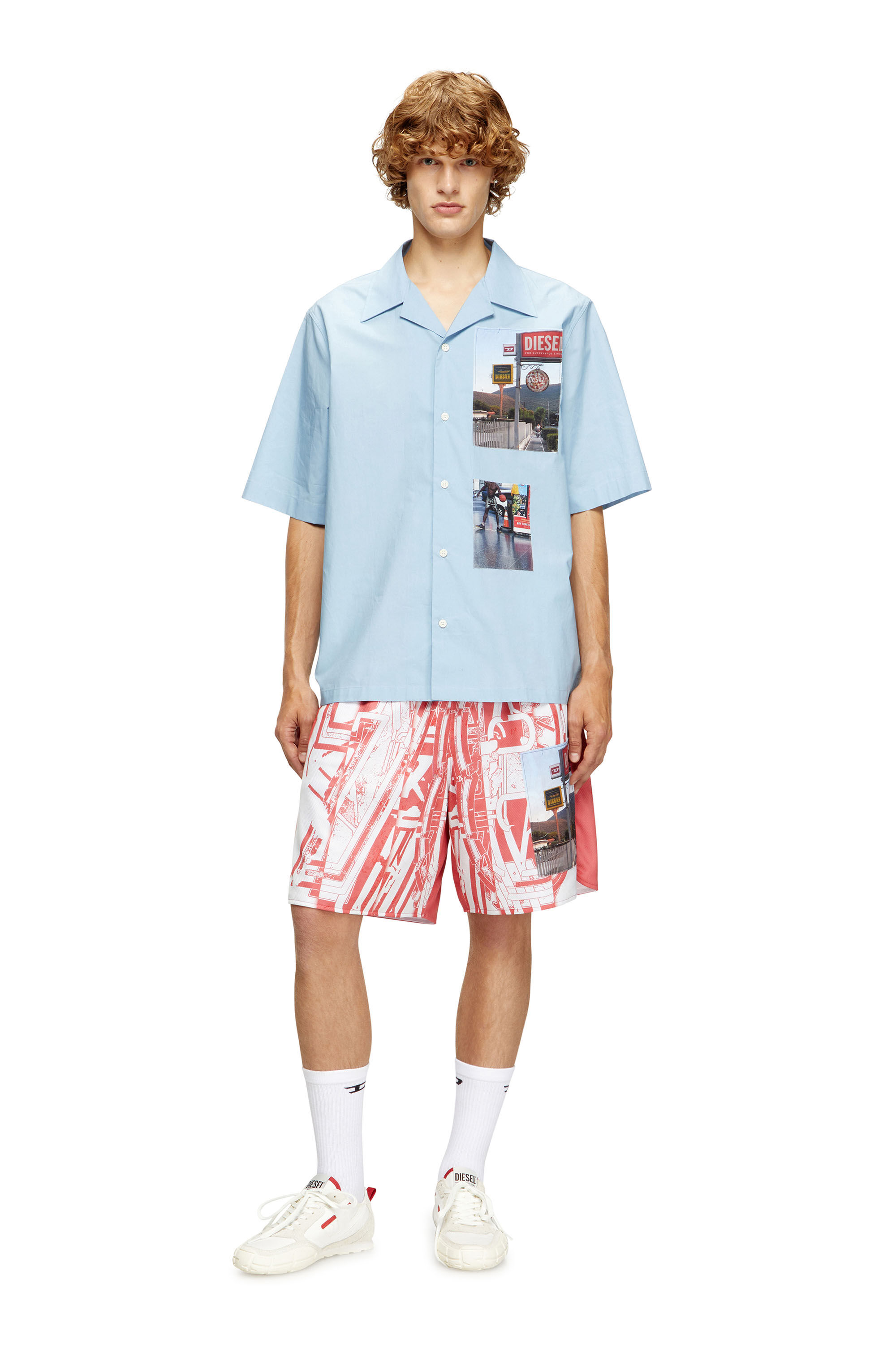Diesel - S-BRACK-A-AJFY, Camicia a manica corta con patch fotografiche Uomo in Blu - 1