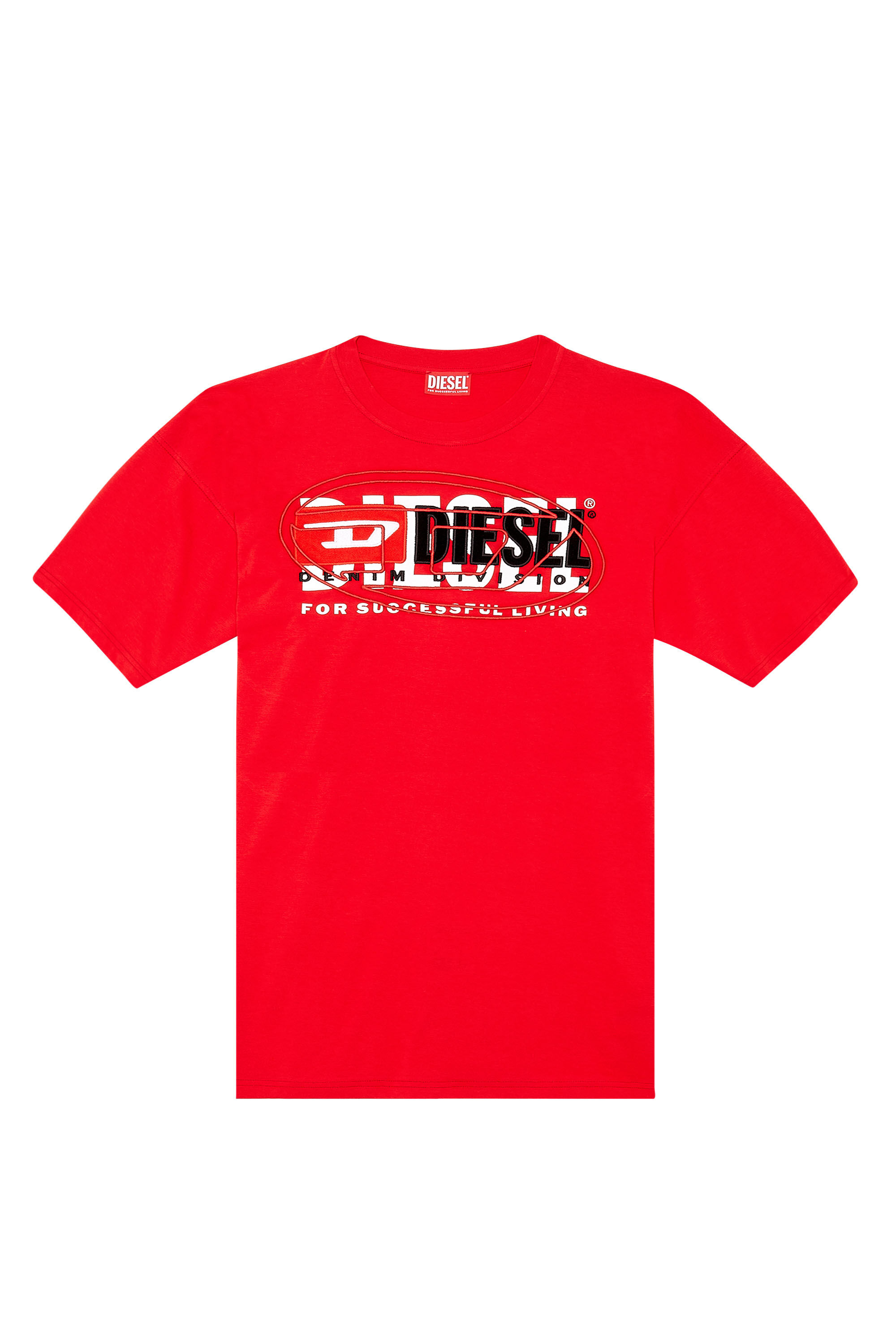 Diesel - T-BOXT, T-shirt con logo sovrapposto Uomo in Rosso - 1