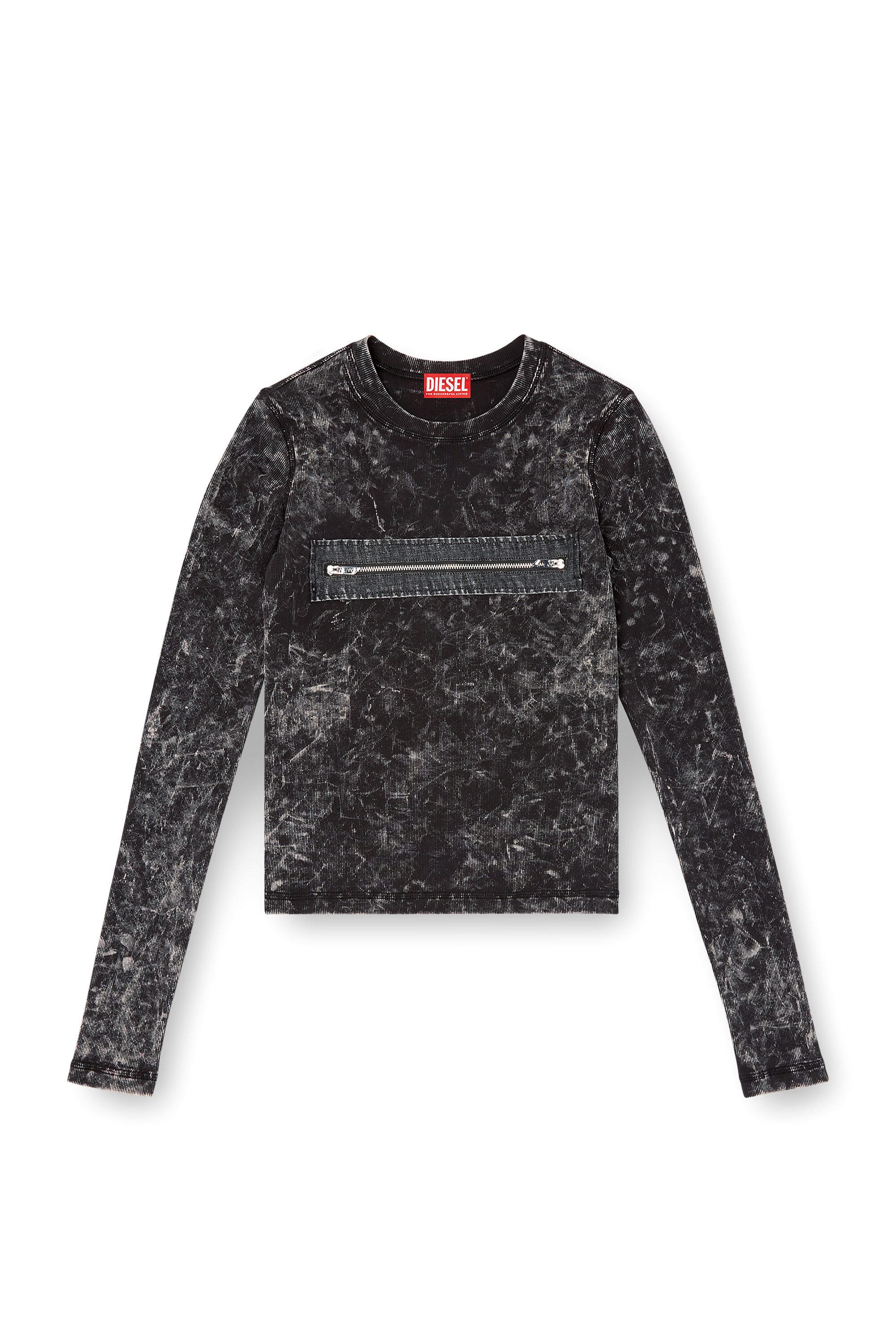 Diesel - T-ERCOLE, Top marmorizzato con zip e cut-out Donna in Nero - 2