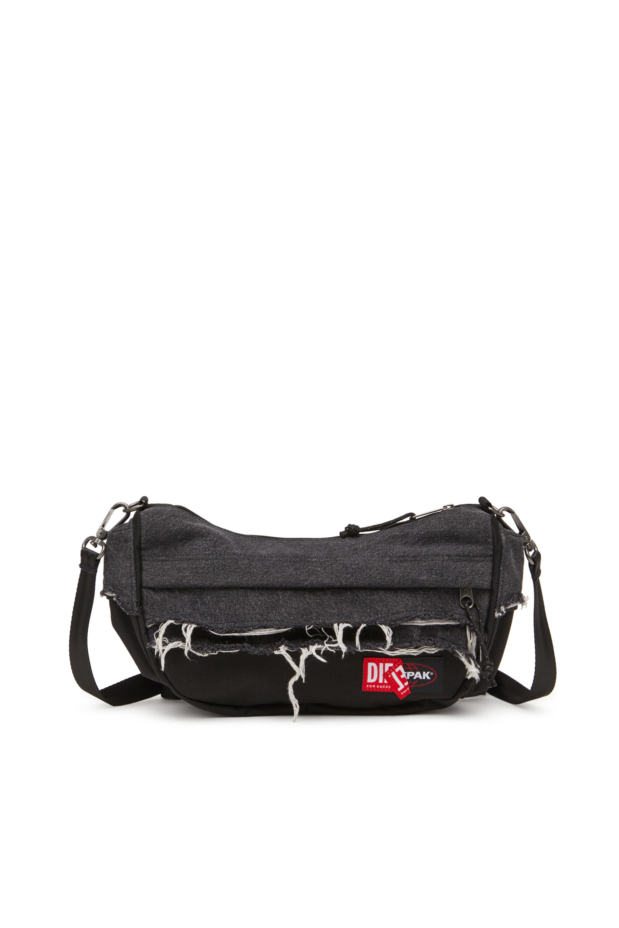 Diesel - DIESEL SHOULDER BAG, Borsa da spalla in denim distressed e CORDURA® Unisex in Nero - 1