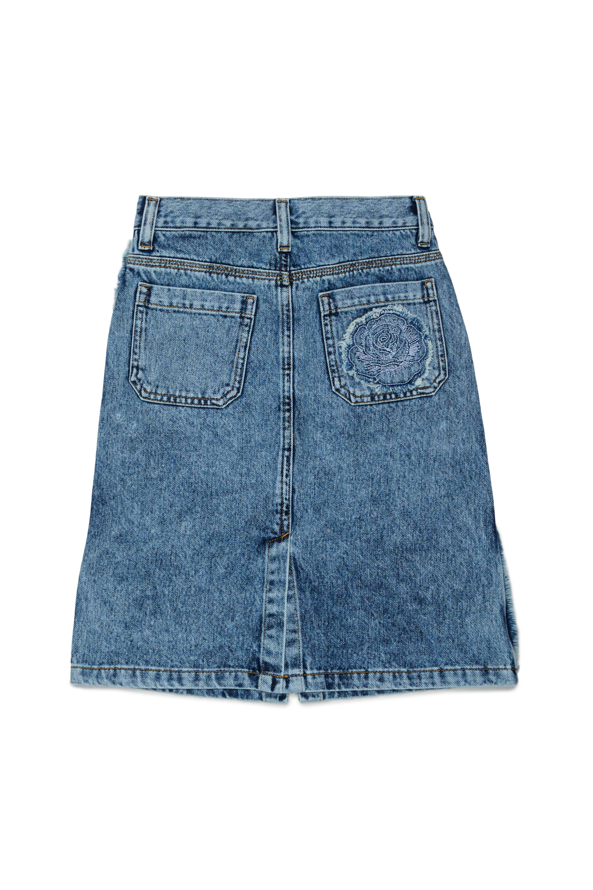 Diesel - GELKA, Gonna in denim a taglio vivo con patch a rosa Donna in Blu - 2