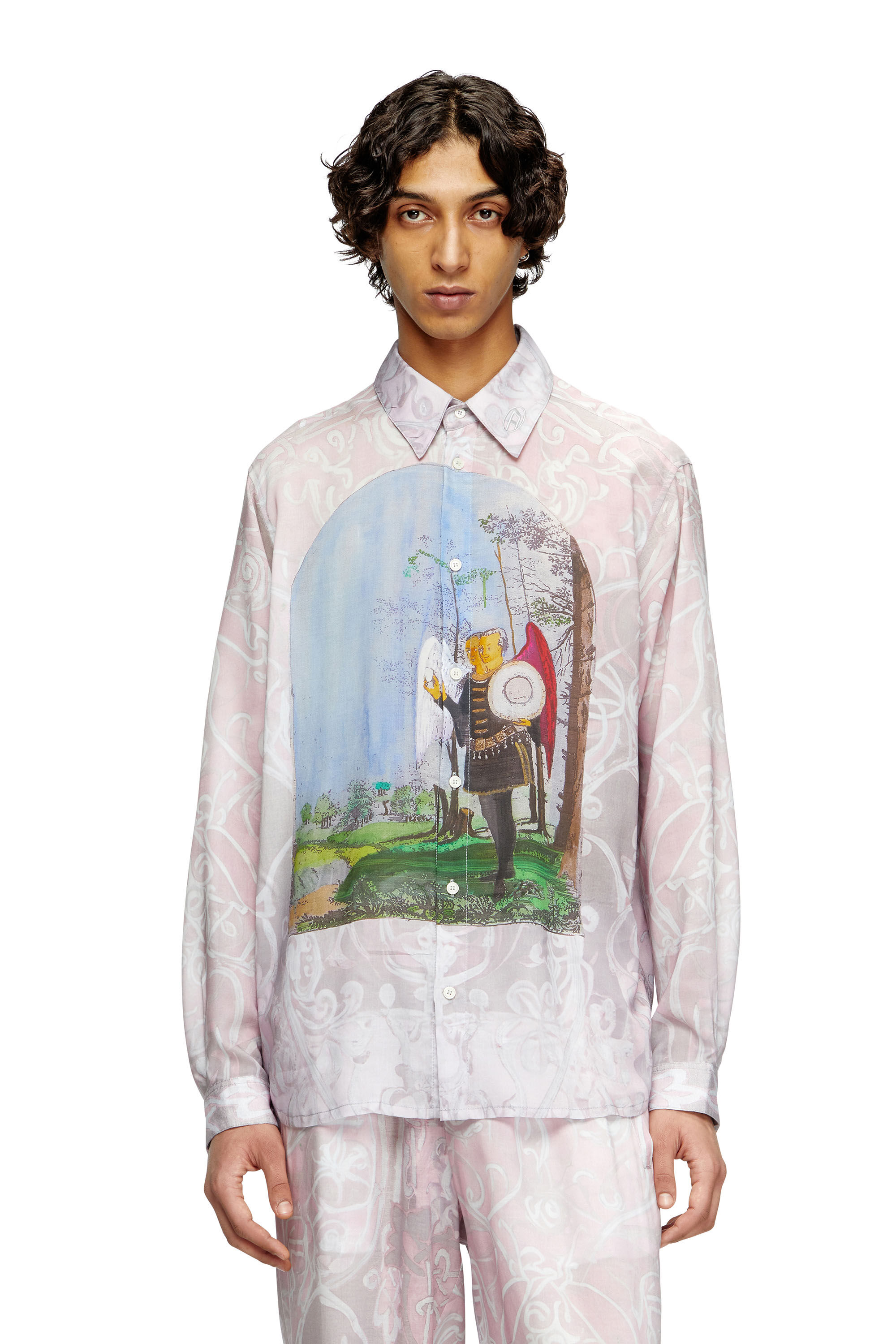 Diesel - S-SIMPLY-A-AJFW, Camicia con stampe medievali Unisex in Rosa - 3