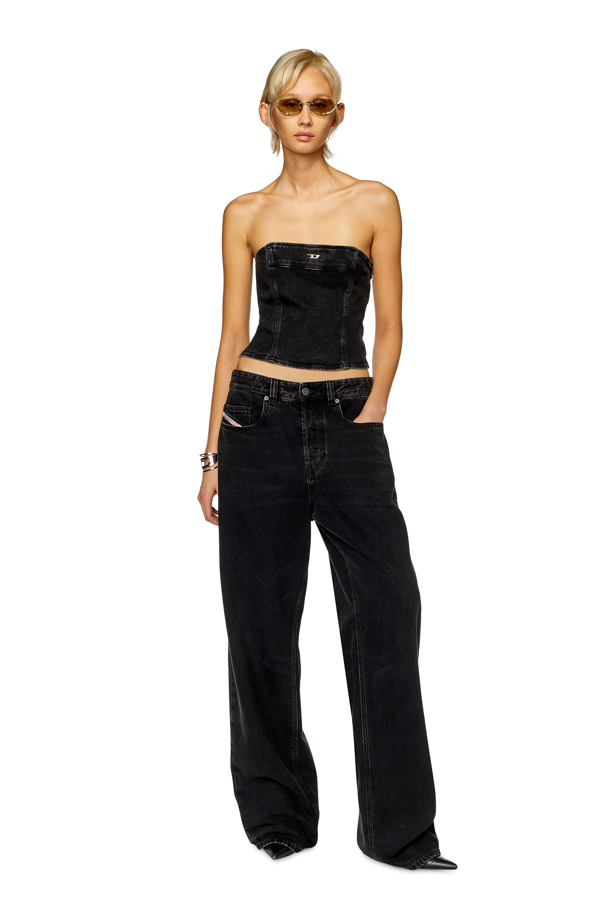 Top a tubo donna in denim elasticizzato Nero Diesel Denim Set