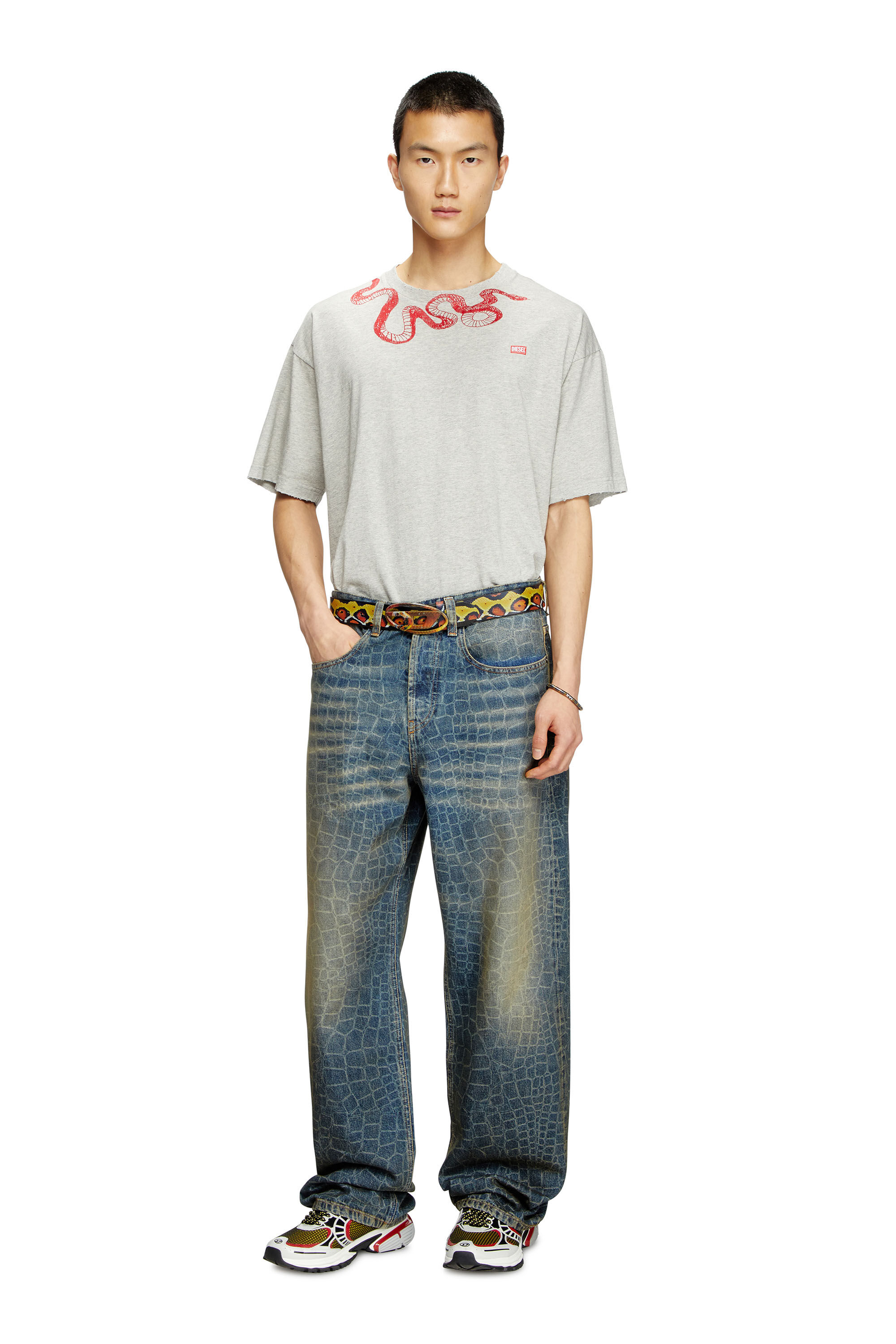 Diesel - CL-T-BOXT-MEL-SNAKE, T-shirt con ricamo snake Unisex in Grigio - 1