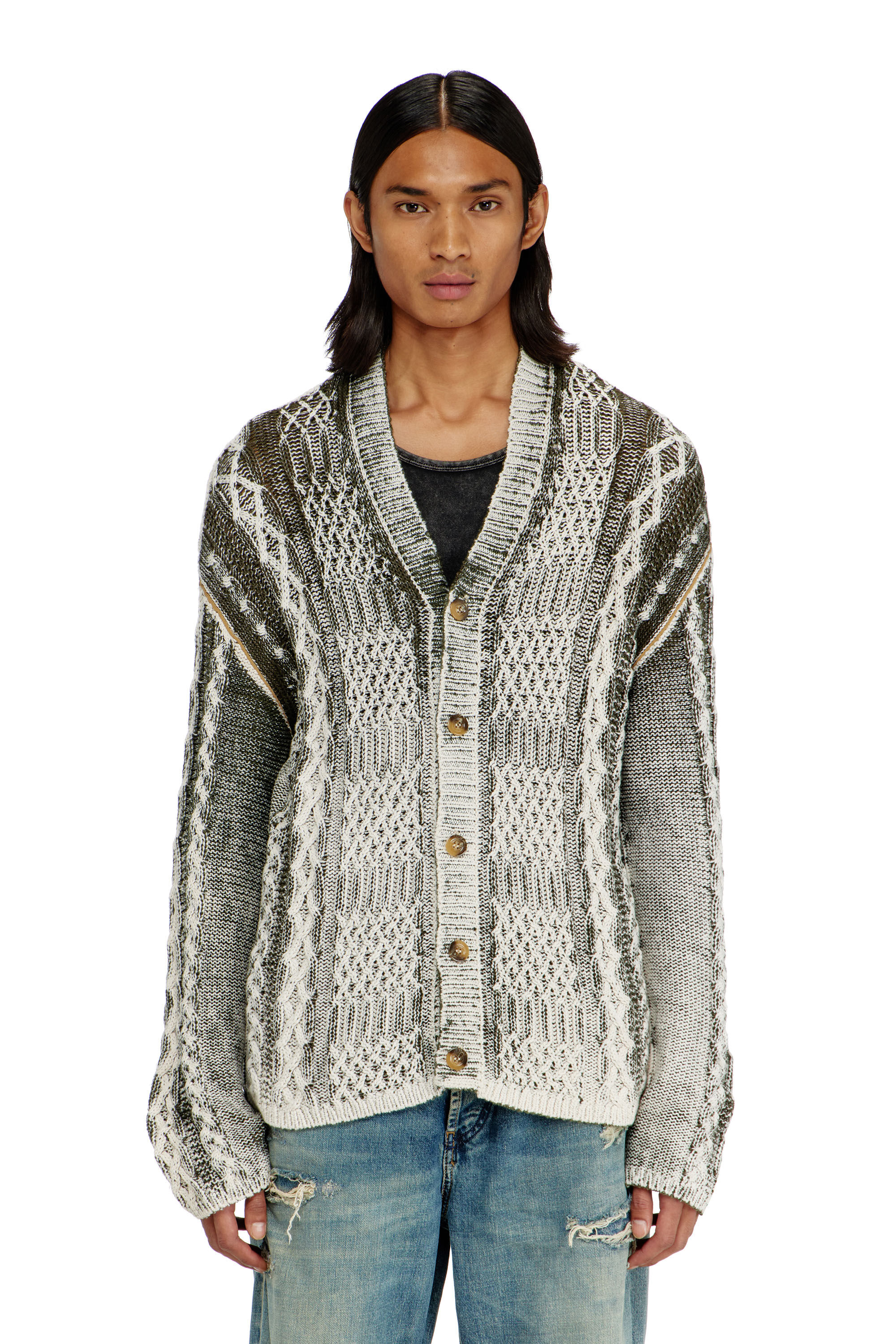 Diesel - K-MIOTO, Cardigan lavorato a maglia con trattamento Uomo in Multicolor - 3