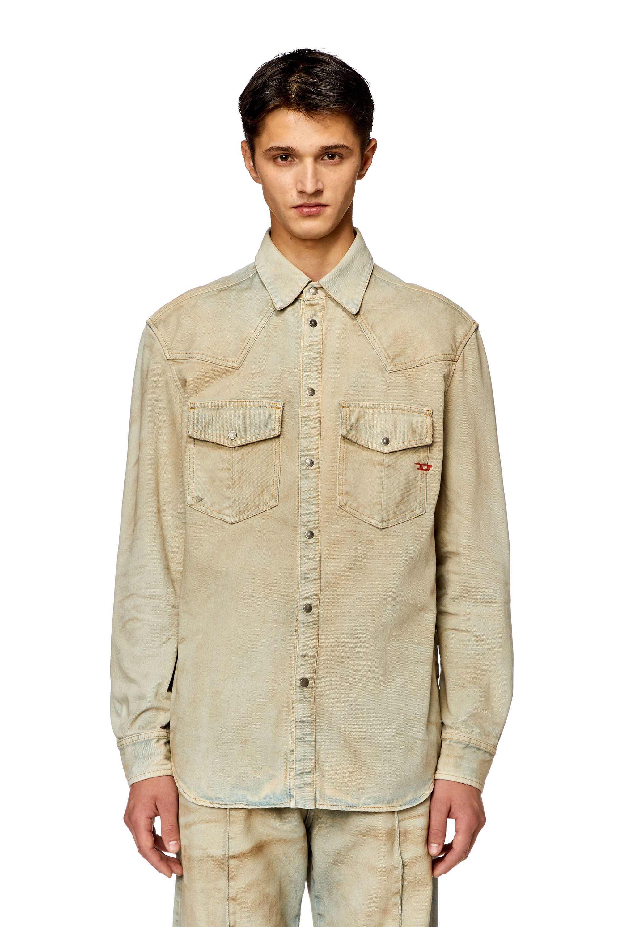 Diesel - D-OCEAN, Camicia Western in denim distressed Uomo in Beige - 2