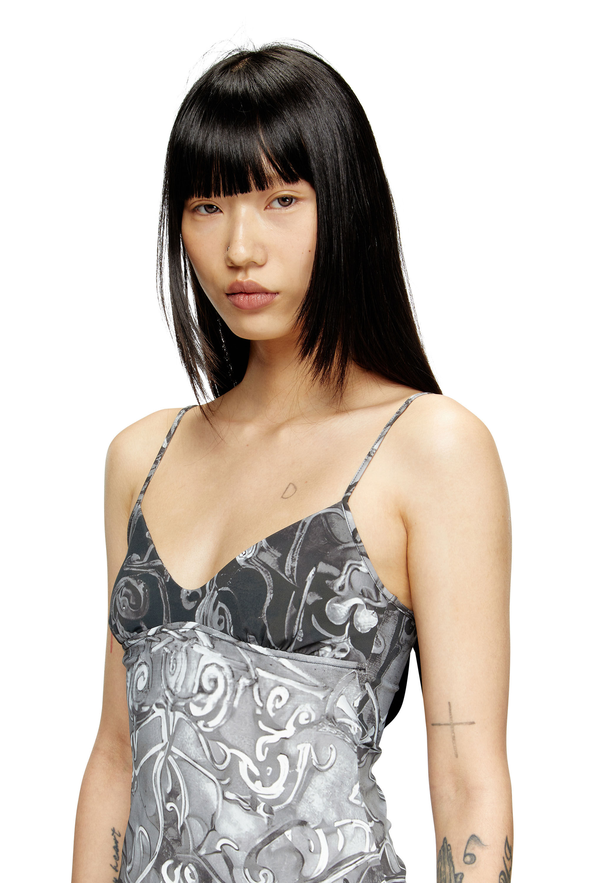 Diesel - D-INLAY, Abito mini con stampa araldica Donna in Grigio - 5
