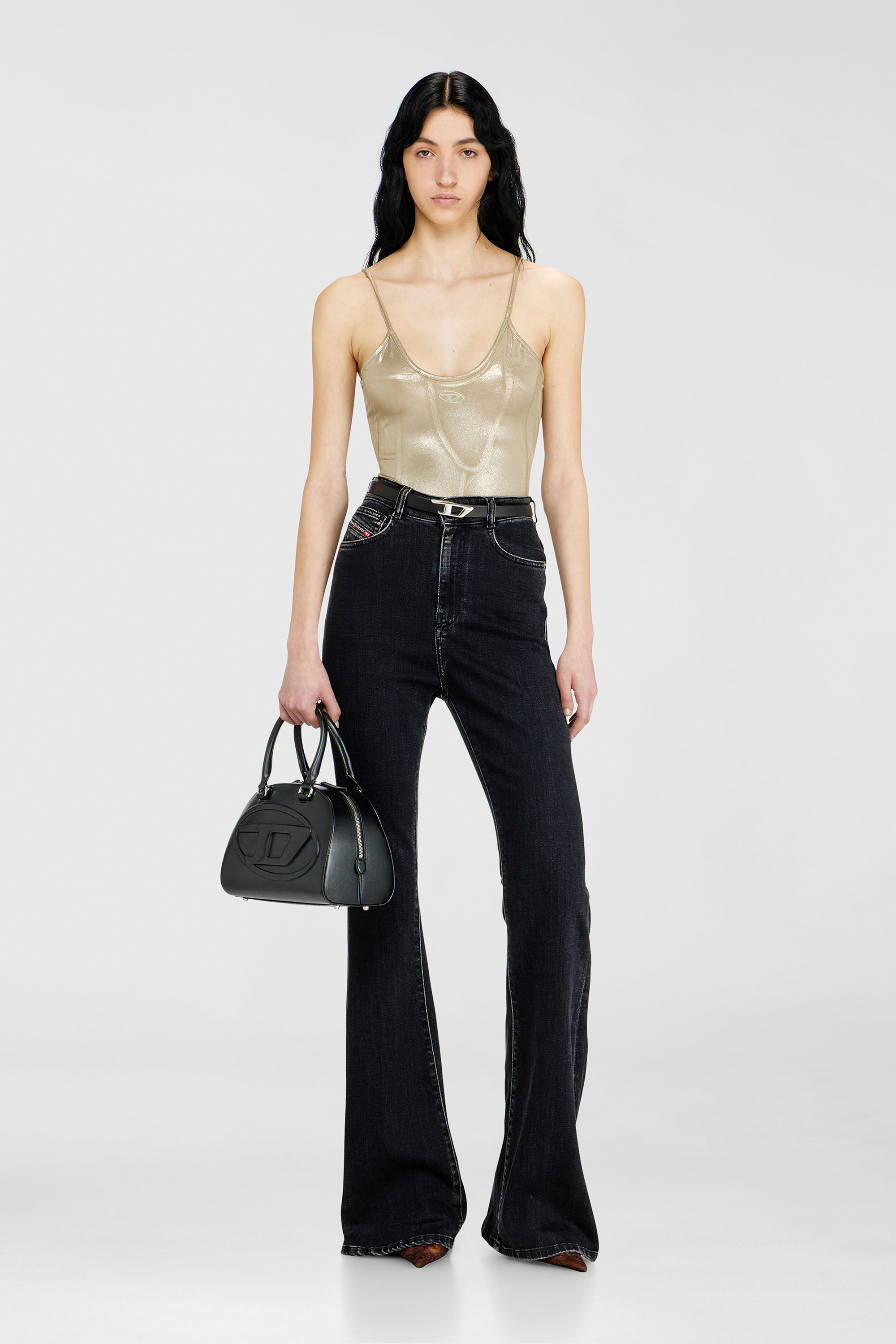 Diesel - T-IMYNY, Body in jersey lucido con girocollo Donna in Oro - 1