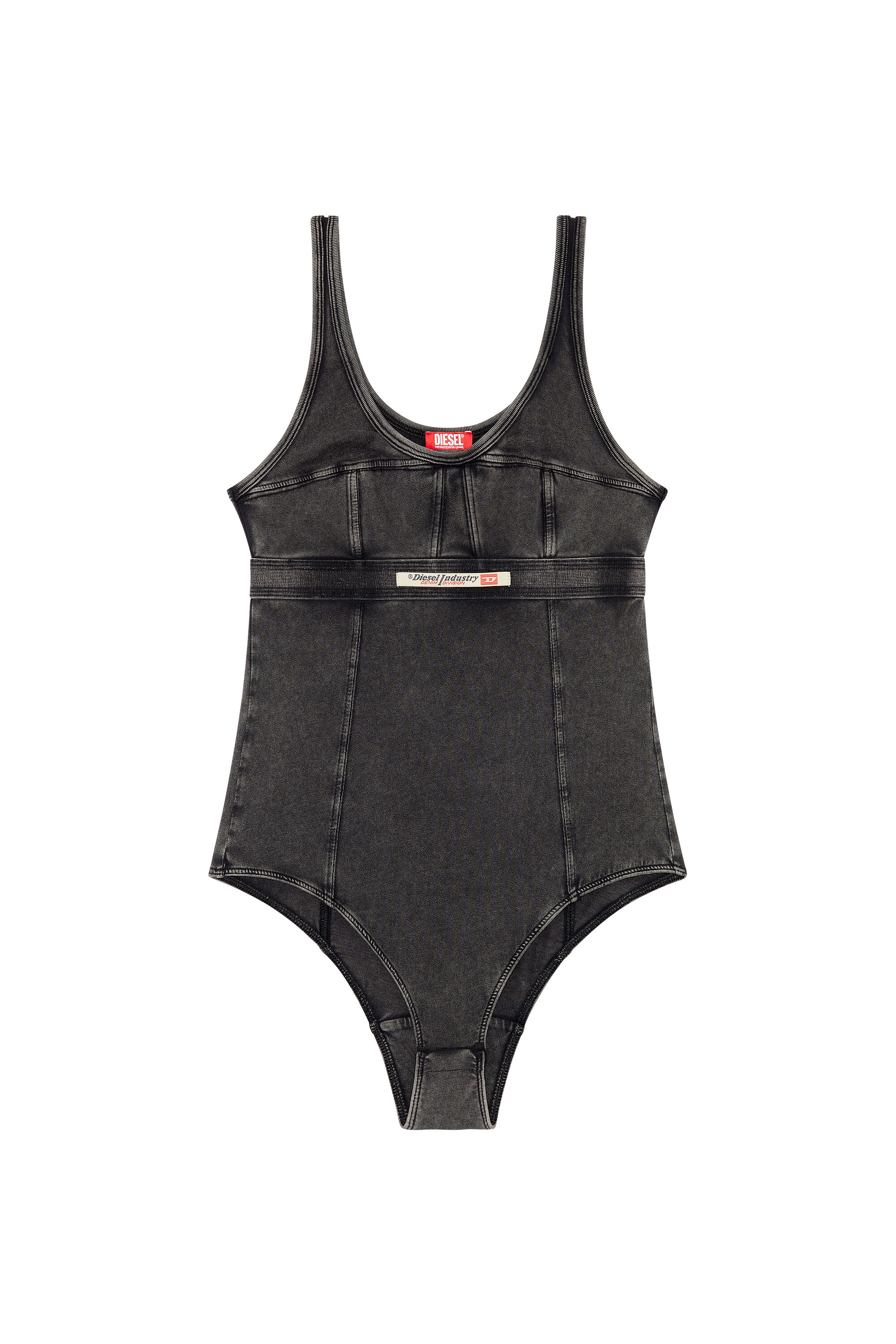 Diesel - UFBY-SELIMA, Woman Bodysuit in denim-effect jersey in Black - Image 2