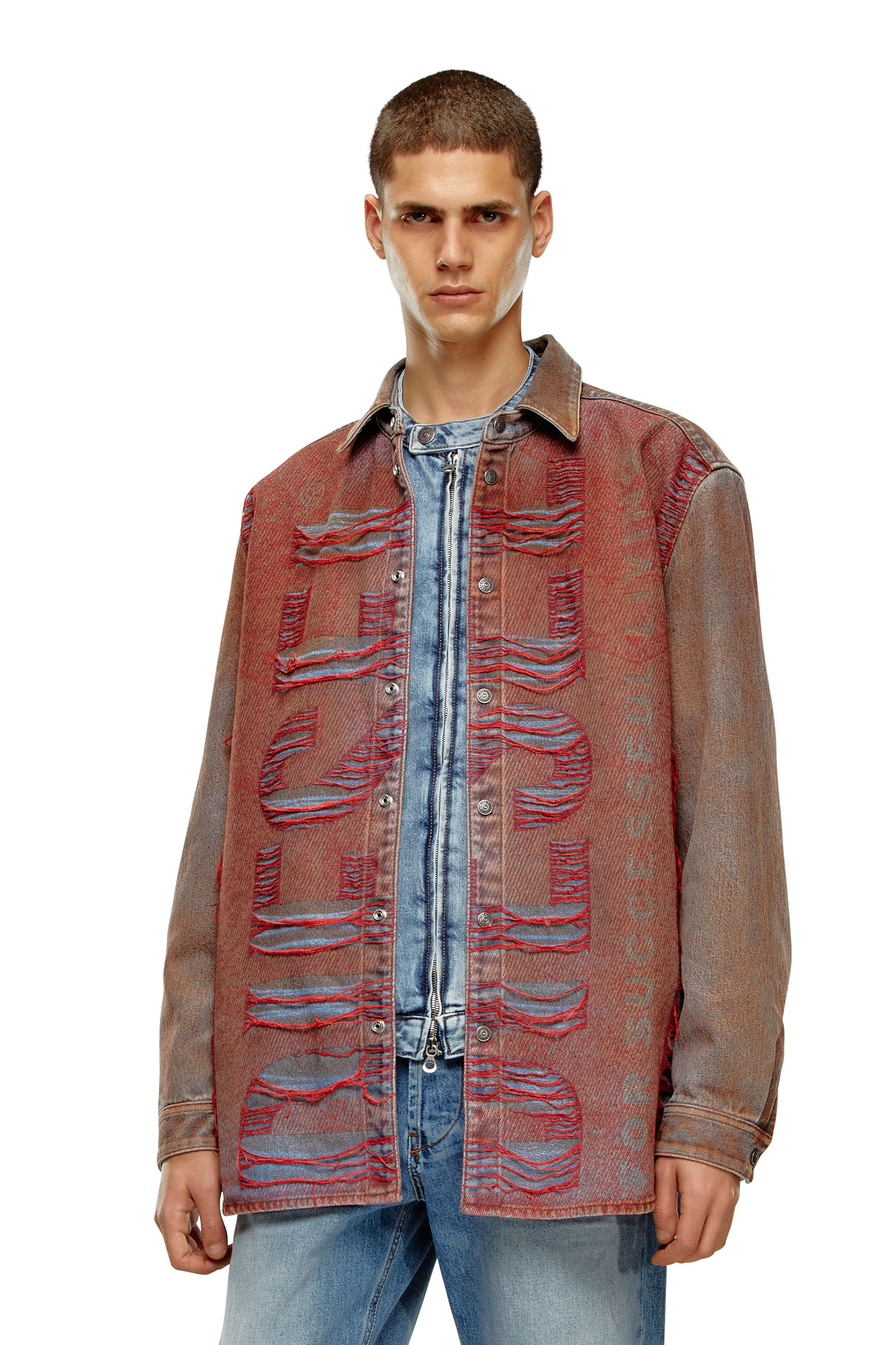 Diesel - D-SIMPLY-OVER-S, Camicia in denim con logo jacquard Uomo in Multicolor - 3