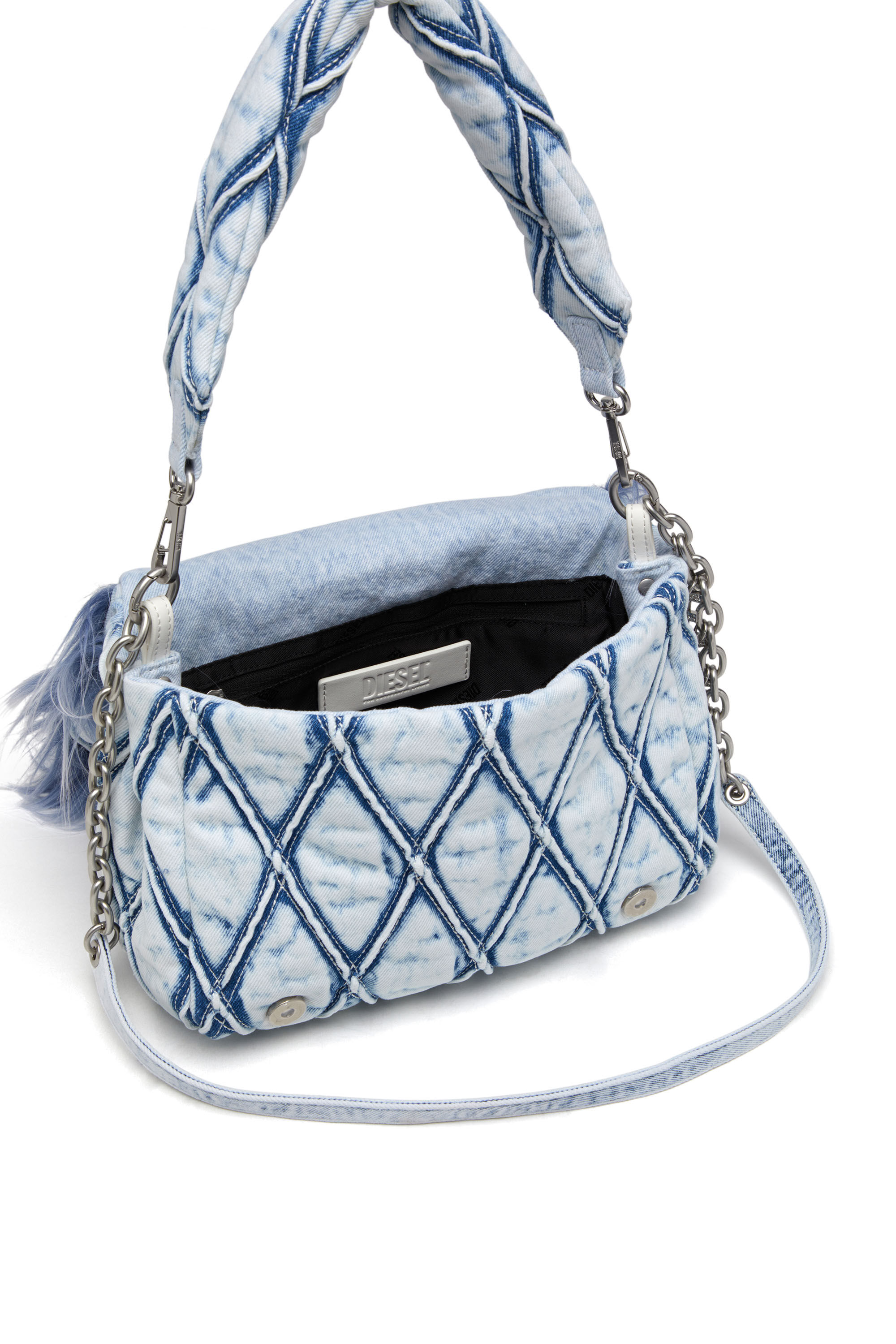 Diesel - CHARM-D SHOULDER M, Charm-D M-Borsa a spalla in denim e pelliccia sintetica Donna in Blu - 5