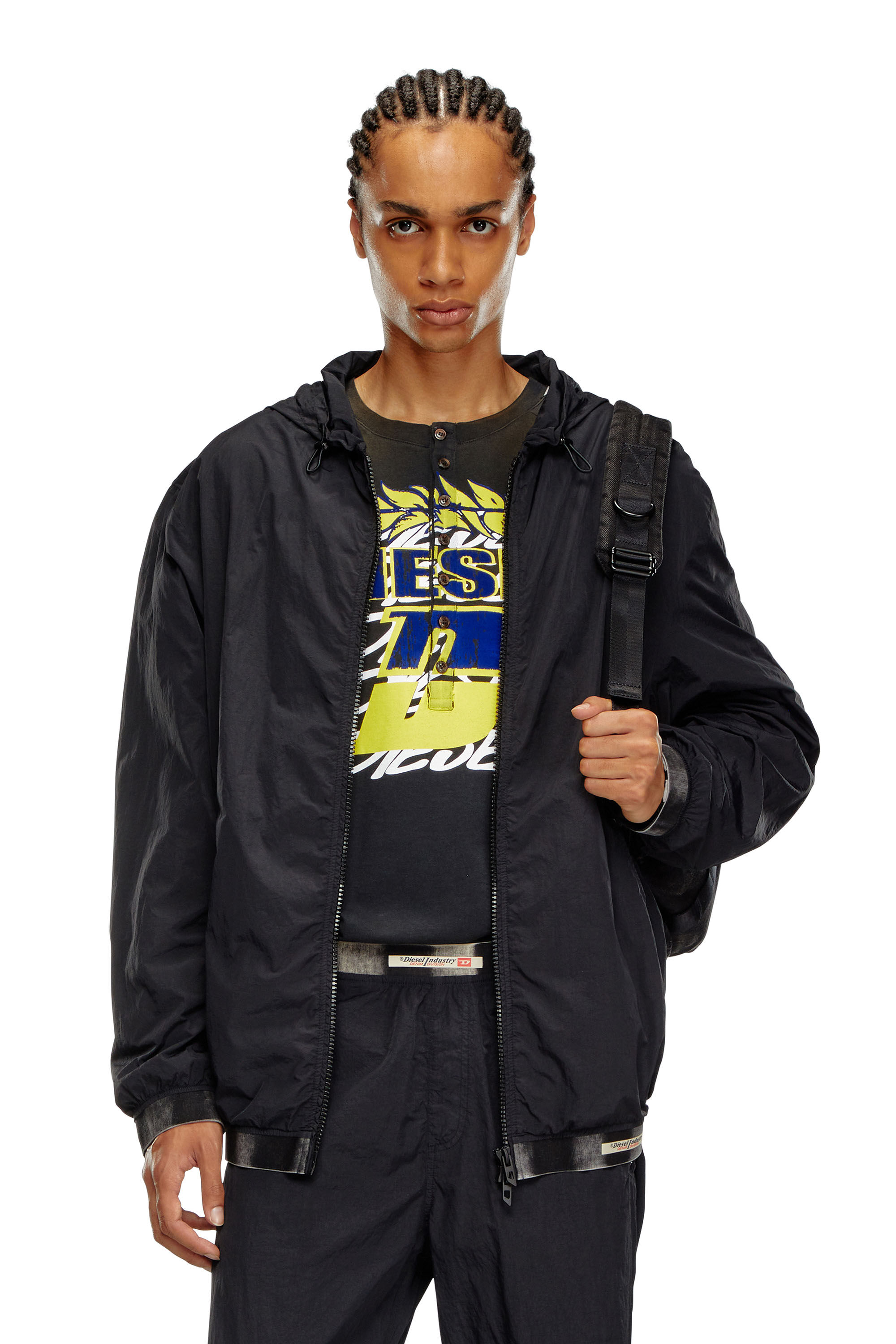 Men s Windbreaker in recycled shell Black Diesel