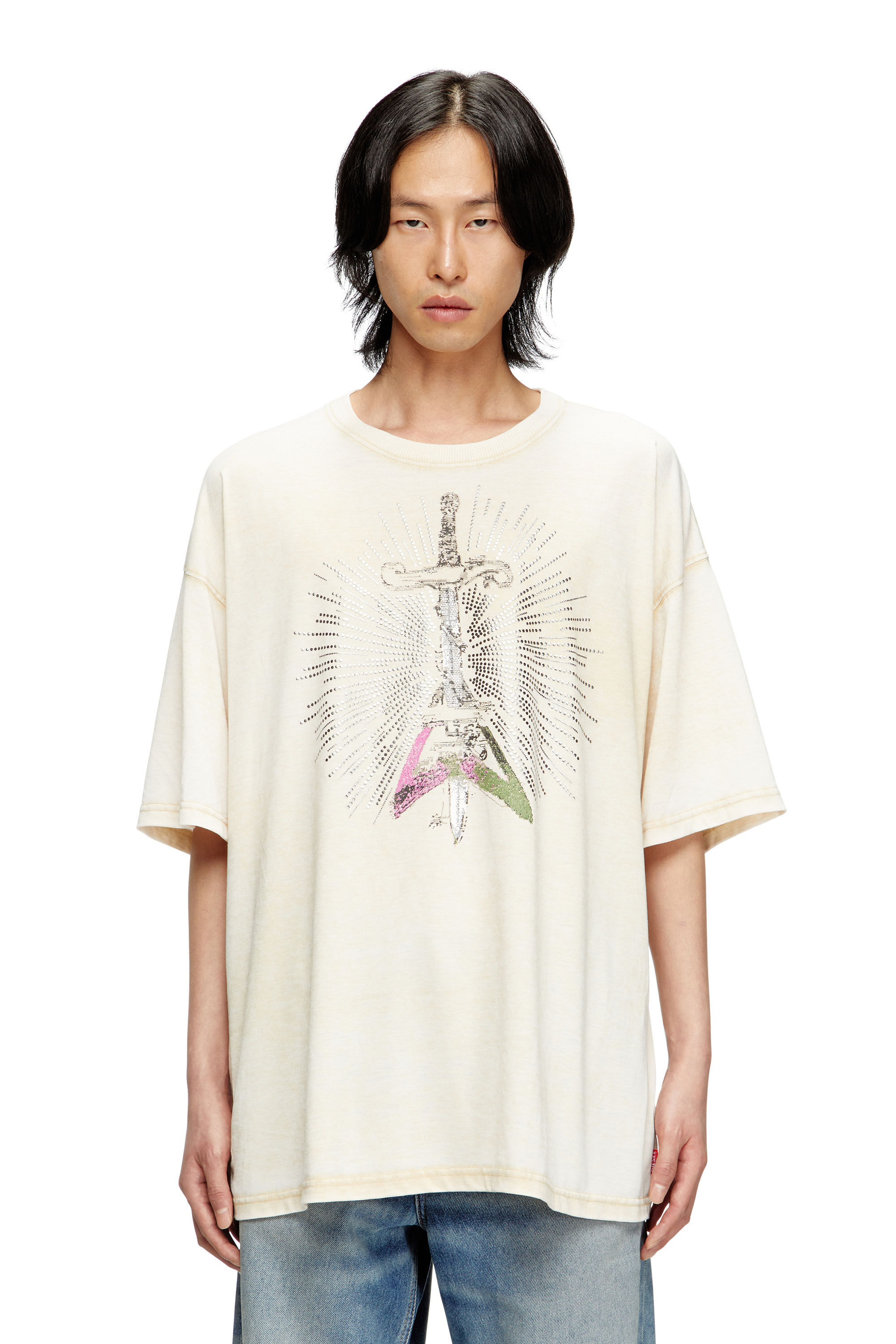 Diesel - T-BOXT-T18, T-shirt con stampa spada Uomo in Beige - 3