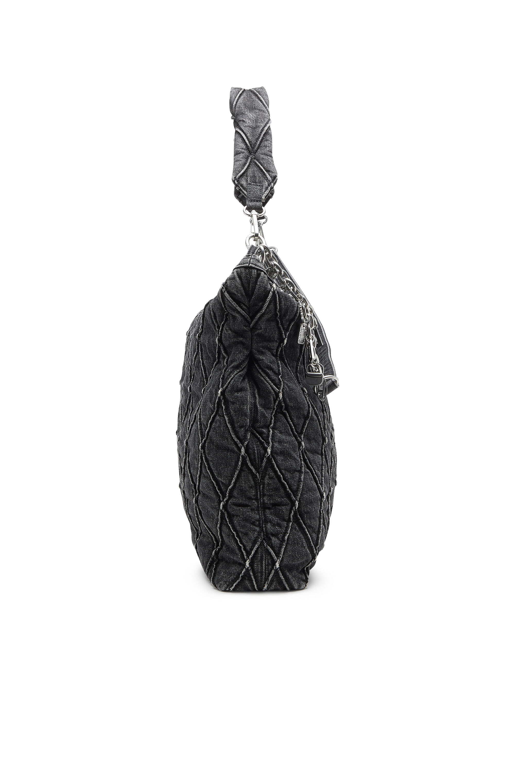 Diesel - HOSHI CHARM-D HOBO, Borsa hobo in denim trapuntato con charm Donna in Nero - 4