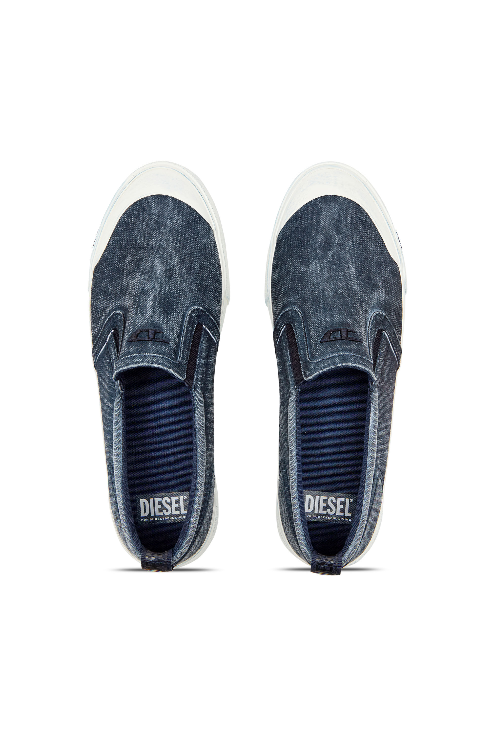 Diesel - S-ATHOS SLIP ON, Uomo Sneaker slip-on in tela con ricamo D in Blu - Image 4