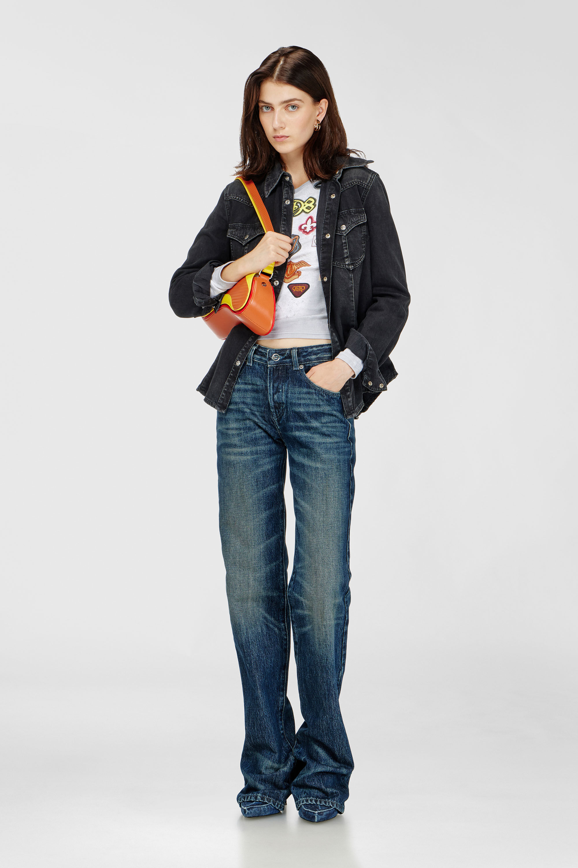 Diesel - DE-WAVES, Camicia western in denim trattato Donna in Nero - 1
