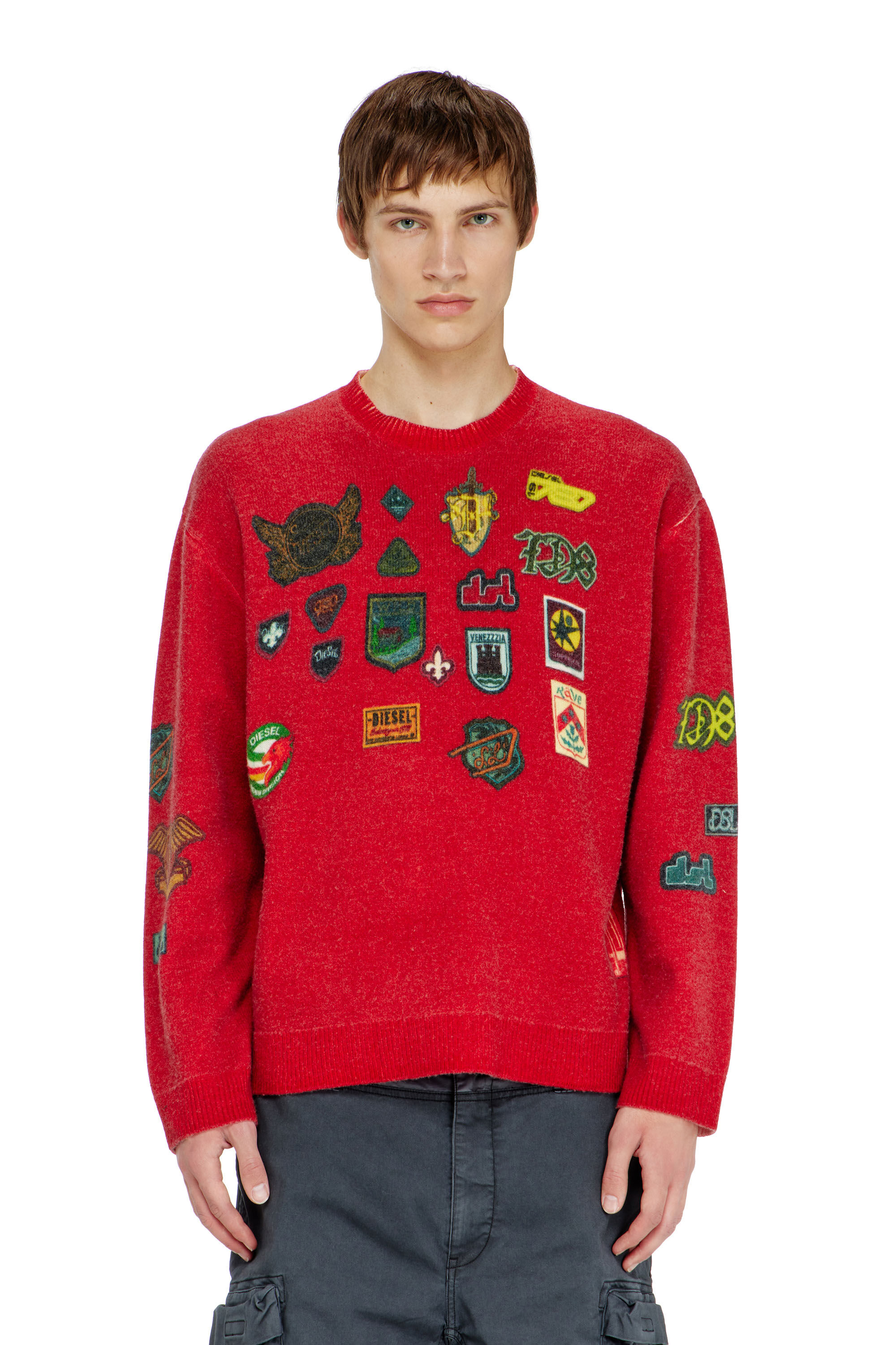 Diesel - K-PATCY, Maglione in lana con patch stampati Uomo in Rosso - 5