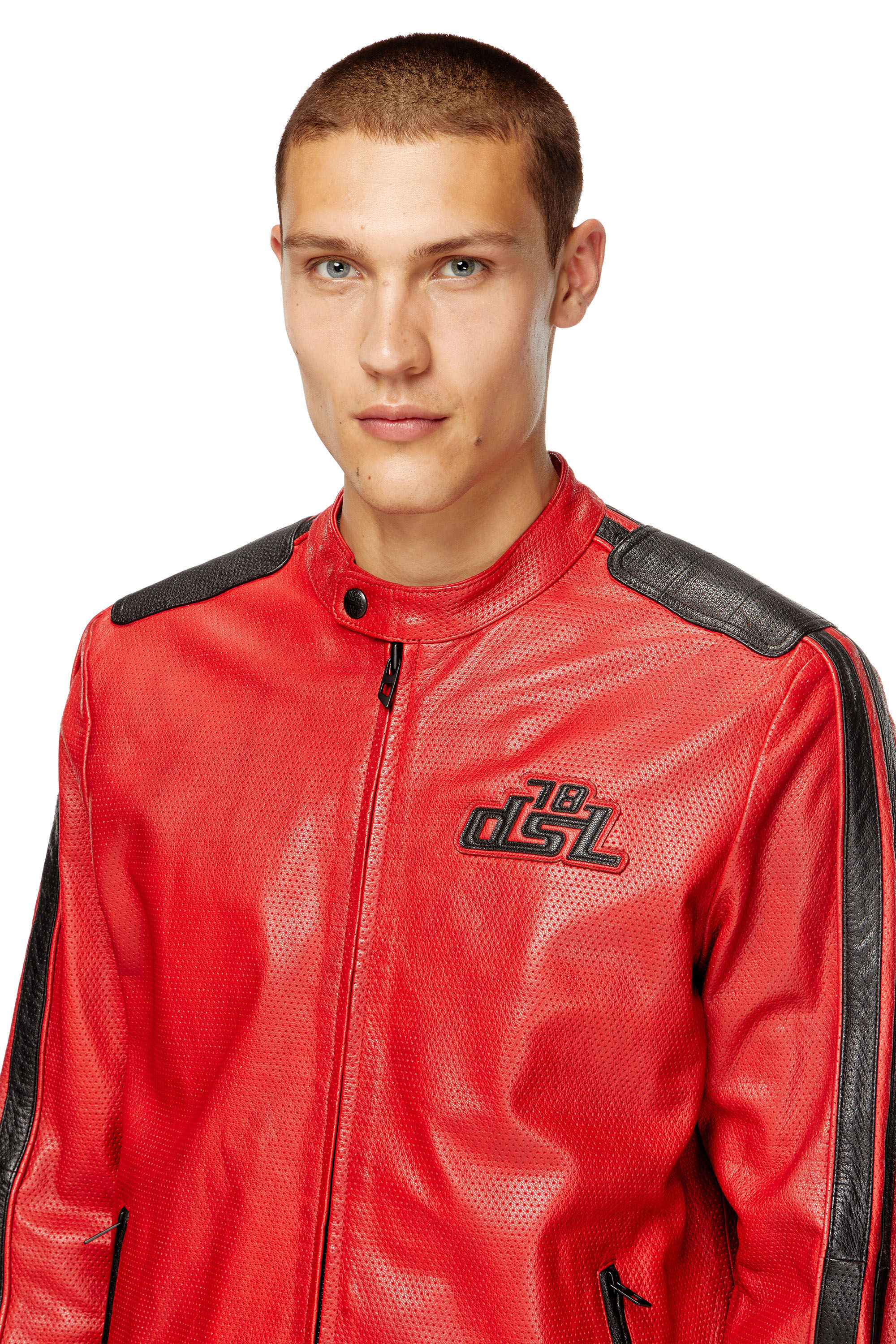 Diesel - L-POP, Giacca biker in pelle traforata Unisex in Rosso - 5
