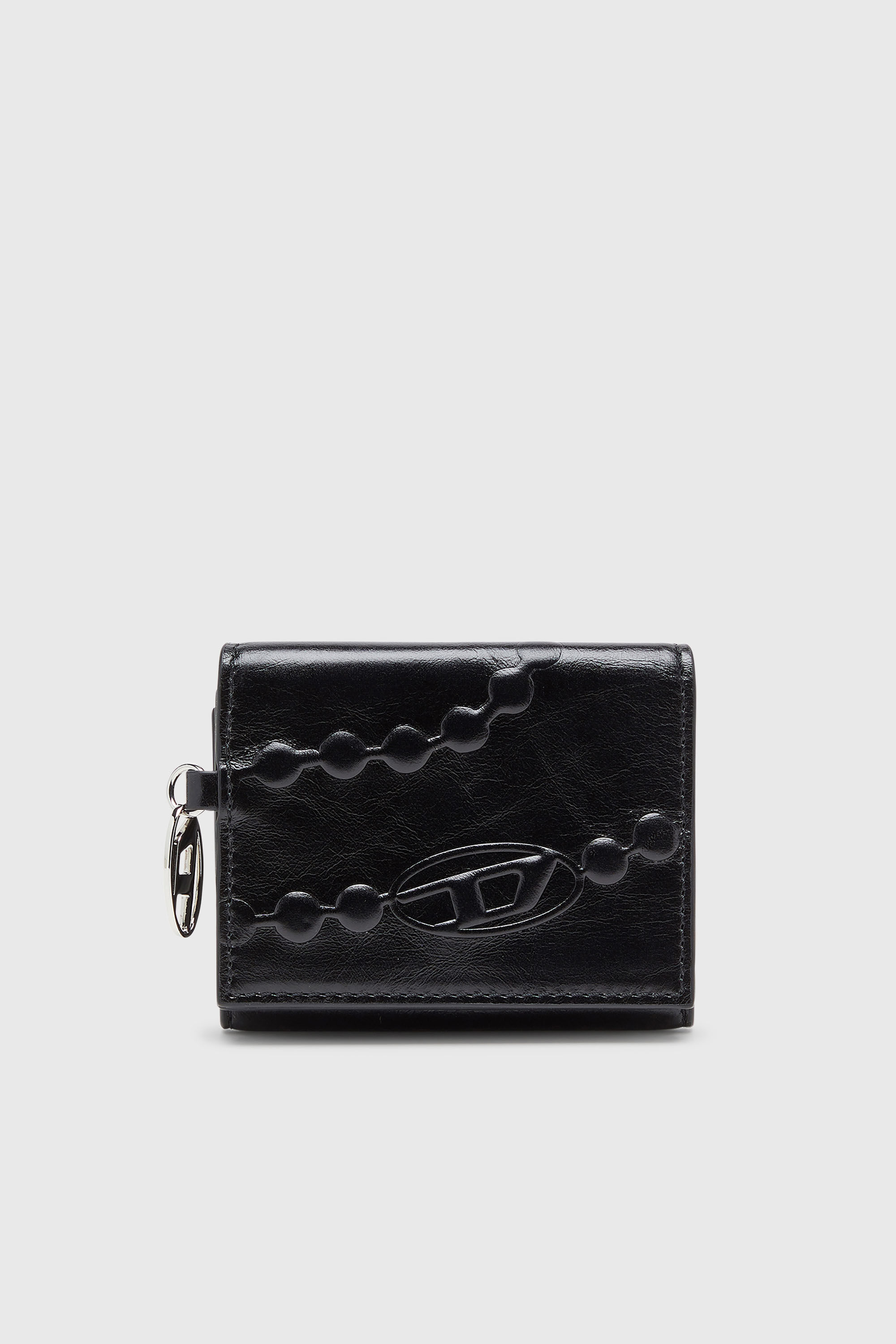 Diesel - OVAL-D TRI FOLD ZIP COIN XS II, Portafoglio tri-fold in pelle con motivo embossato Donna in Nero - 1
