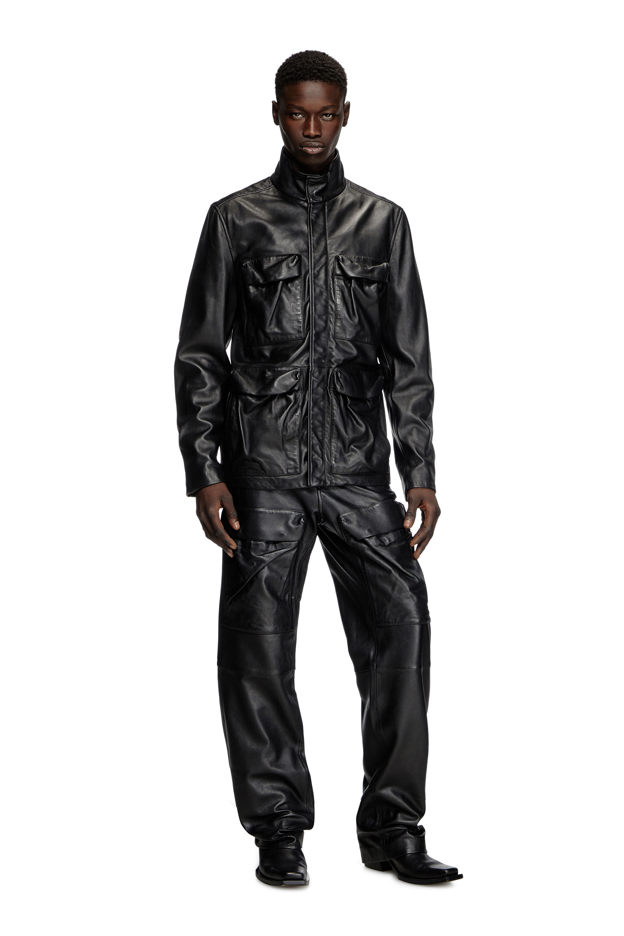 Diesel - L-GAST, Giacca in pelle con tasche utility Unisex in Nero - 1