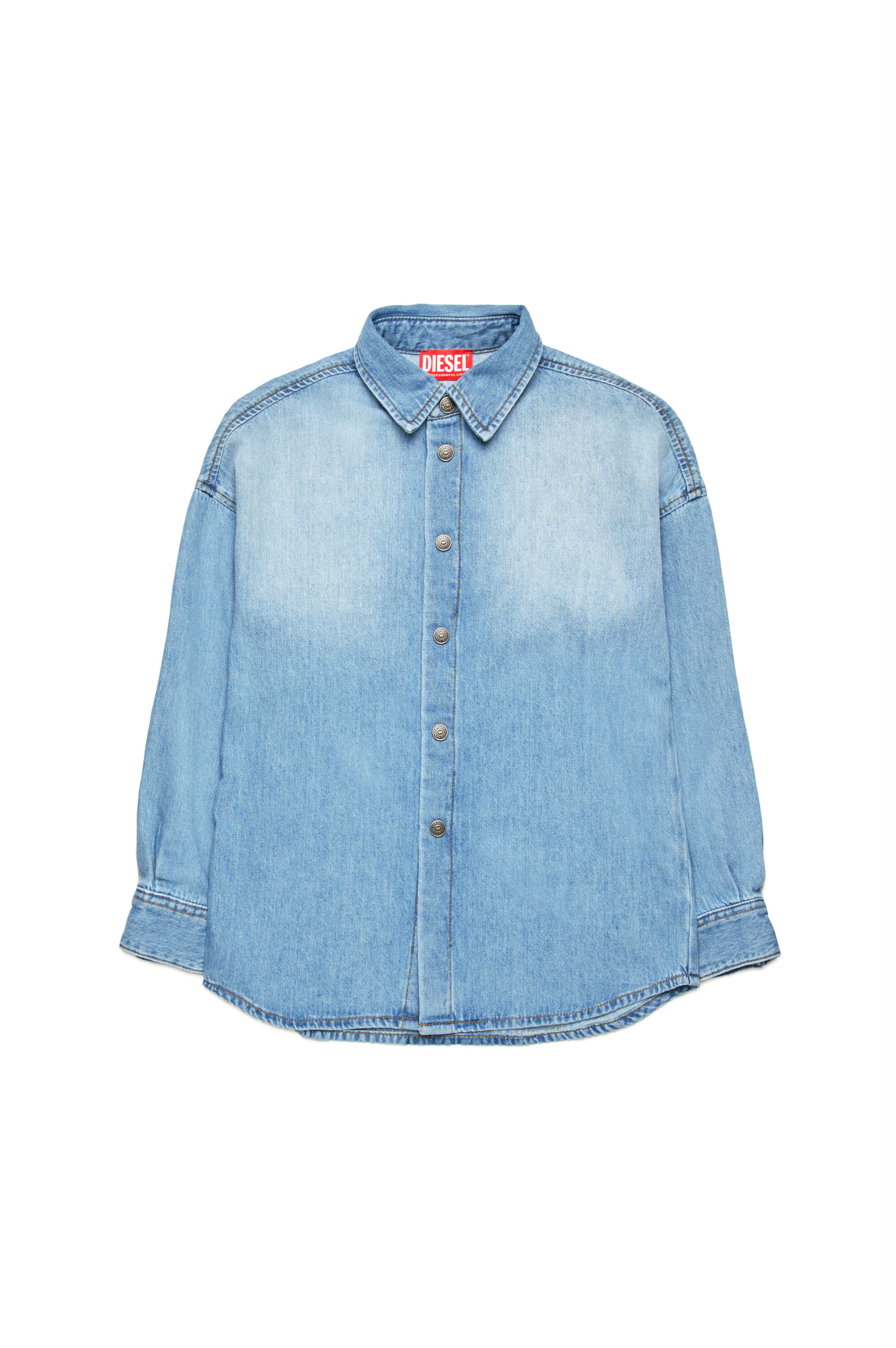 Diesel - CKAMA, Camicia in denim con logo Oval D sfrangiato Uomo in Blu - 1