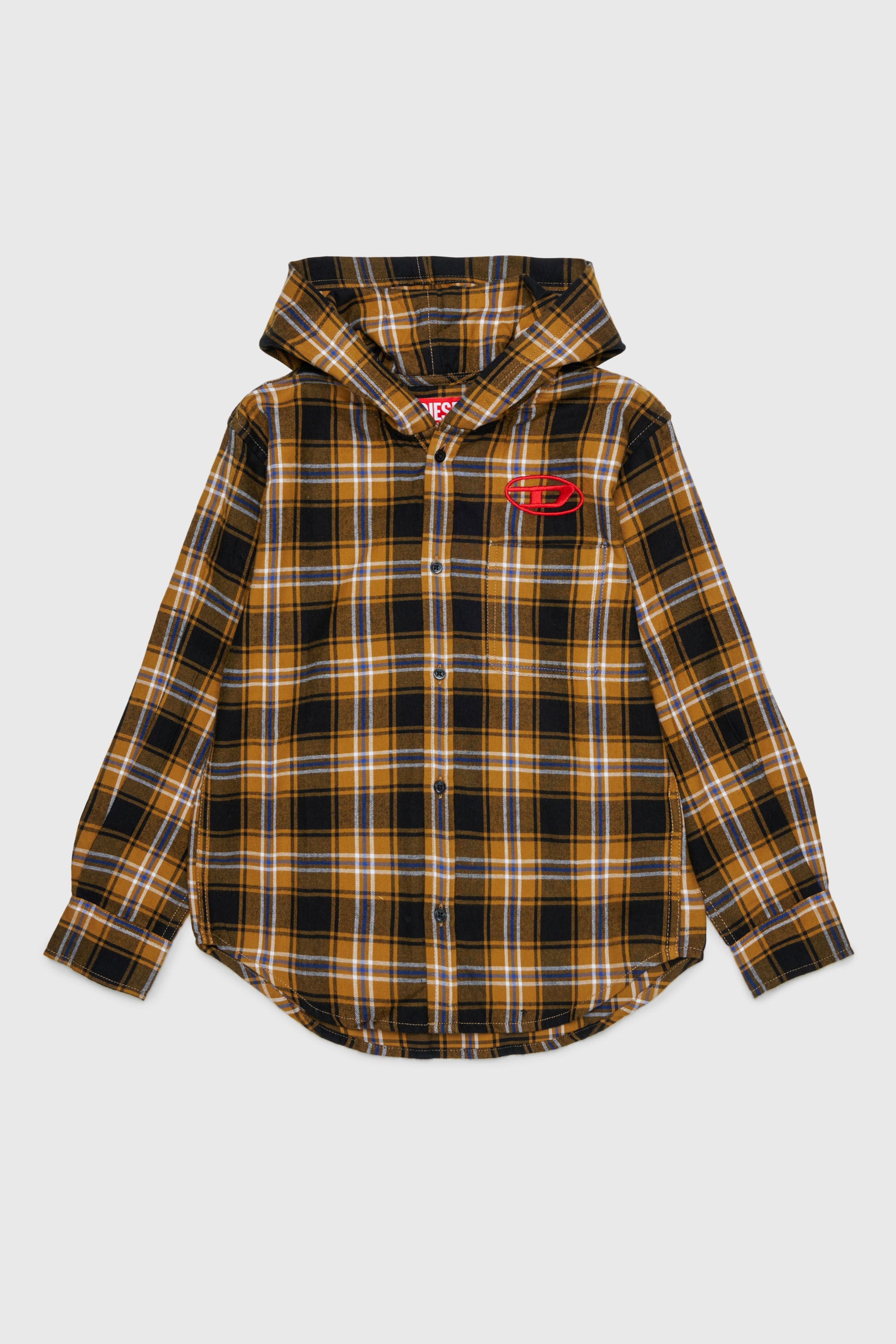 Diesel - CHECK OVER, Camicia con cappuccio a quadri con ricamo Oval D Uomo in Marrone - 1