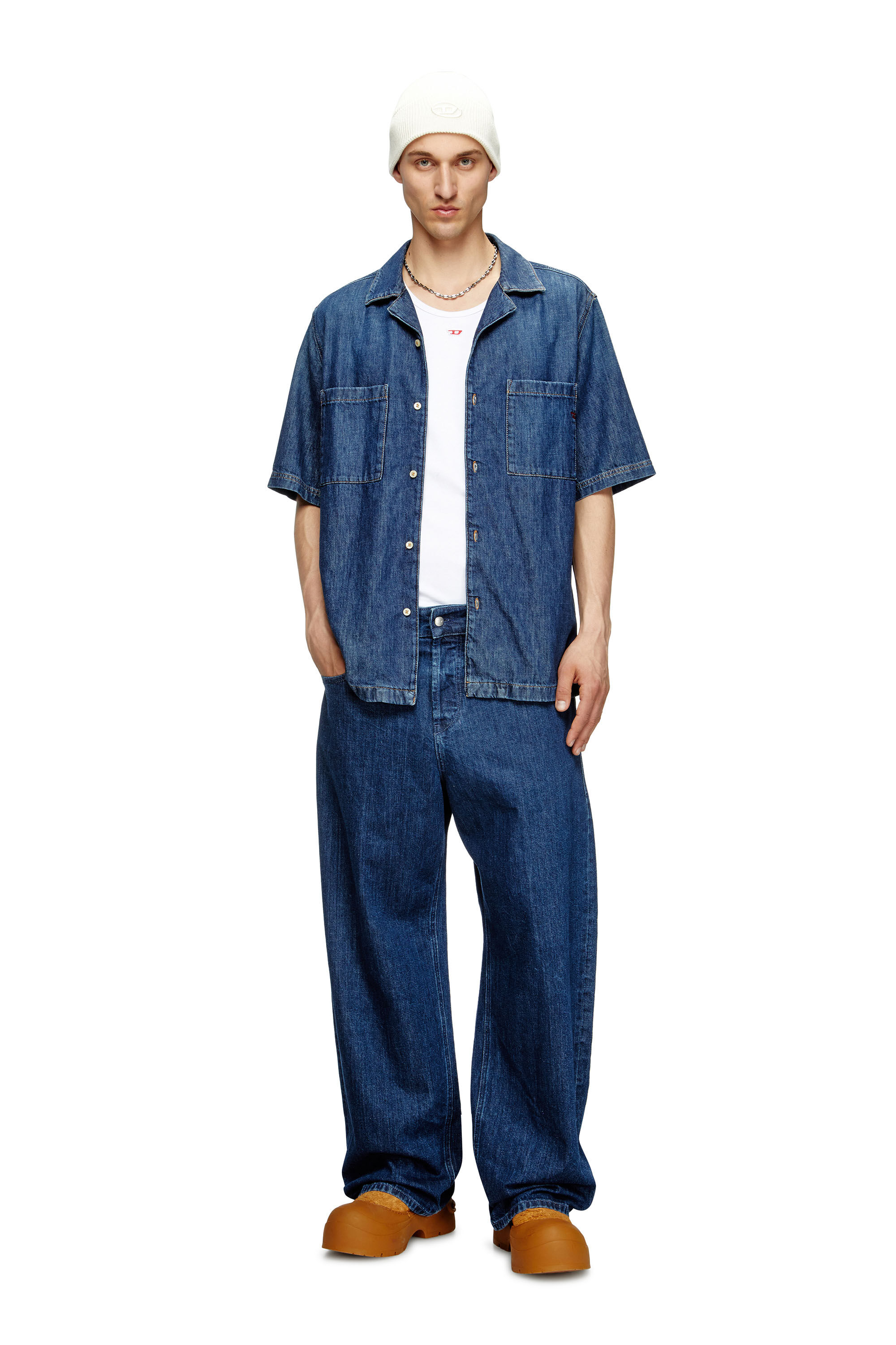 Diesel - D-PAROSHORT, Camicia bowling in denim Uomo in Blu - 1